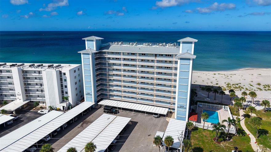 Perched on the 3rd floor of 555 The Esplanade, this TURNKEY two-bedroom, two-bath condominium offers a front-row seat to the Gulf's endless beauty—where turquoise waters, sailboats, and spectacular sunsets paint the horizon each day. Spanning 1,309 square feet, this light-filled residence captures the essence of coastal living with its open, thoughtfully updated layout and breathtaking full Gulf views from nearly every room.

The interiors blend relaxed sophistication and modern comfort, featuring tray ceilings, recessed lighting, IMPACT-RATED WINDOWS AND DOORS, and a soothing neutral palette that complements the surrounding seascape. The updated kitchen is equipped with stainless steel appliances and ample cabinetry, seamlessly connecting to the living and dining areas for effortless entertaining. A newly screened-in private lanai extends the living space outdoors—perfect for morning coffee, sunset cocktails, or simply listening to the gentle sound of the surf.

Both bedrooms provide serene retreats, while the primary suite enjoys its own stunning Gulf backdrop. Additional upgrades include a NEW HVAC SYSTEM, NEW WATER HEATER, and a NEW ROOF, ensuring peace of mind for years to come.

The community of 49 residences, set directly on Venice Beach, features access to a sparkling pool and private beach , with a newly renovated clubroom and full pool restoration underway—improvements that promise to further enhance the value and appeal of this exceptional Gulf-front property.

Ideally located just moments from Historic Downtown Venice, residents enjoy easy access to charming boutiques, coastal dining, marinas, golf courses, live theater, and the city’s rich arts and cultural scene.

Offering the BEST VALUE directly on the beach , this residence is more than a home—it’s an invitation to live the Gulf Coast dream, where every day begins and ends with the sound of the sea.