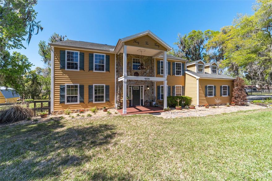 Welcome home to this beautifully maintained 4-bedroom, 3-bath residence set on almost 5 acres in sought-after SW Ocala—where comfort, space, and refined country living come together. Perfectly suited for families, this property offers a private and peaceful setting within one of Ocala’s most desirable equestrian communities.  From the moment you step inside, you’re greeted with a warm and inviting atmosphere. The spacious two-story layout features an open-concept kitchen and family room anchored by a stunning stone fireplace, creating the perfect setting for both everyday living and entertaining. The main level also offers a formal living room, dining room, and a dedicated home office, providing flexibility and function for today’s lifestyle. Upstairs, you’ll find four generously sized bedrooms, along with two tastefully updated bathrooms. A large bonus/game room with its own private staircase adds versatility, making it ideal as a media room, playroom, or guest retreat.  Designed for seamless indoor-outdoor living, sliding glass doors from the kitchen lead to a spacious deck overlooking a beautifully designed pool and outdoor entertainment area. The inviting pool, charming gazebo, and shaded, tree-lined backyard create a serene and elevated space for relaxing or hosting family and friends.  Equestrian enthusiasts will appreciate the well-appointed barn featuring up to 6 stalls, a loft for storage, and a convenient wash rack, along with easy access to two shaded paddocks. Two lush green pastures—one in the front and one in the rear—provide ample space for horses, pets, or livestock. The community also offers scenic riding trails, allowing you to fully enjoy the equestrian lifestyle right from your doorstep.  With almost 5 acres of usable land, this property offers endless possibilities, whether for outdoor recreation, future expansion, or simply enjoying the privacy and natural beauty that surrounds you. Additional highlights include generous storage throughout and abundant natural light that enhances the home’s welcoming feel.
Located among picturesque horse farms and close to top-rated schools, this home offers the perfect balance of tranquility and convenience, just minutes from shopping, dining, and everyday amenities.  A rare opportunity to own a spacious family home with a touch of luxury in the heart of Ocala’s horse country—schedule your private showing today.