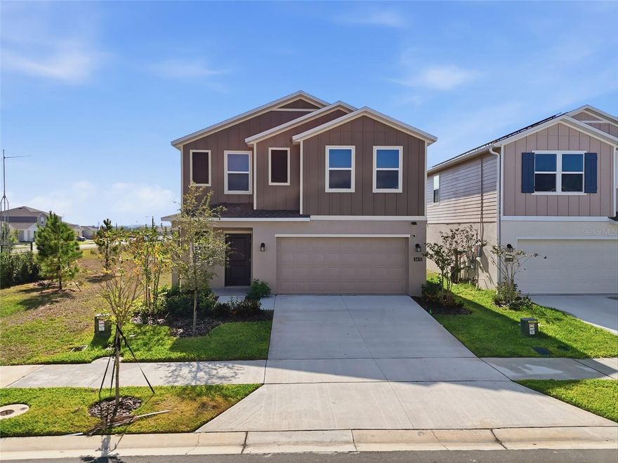 Welcome to this brand new 2025 built corner lot home in the popular Hunt Club Groves community. This spacious 5 bedroom, 2.5 bathroom home offers about 2,112 square feet of comfortable living with a bright open floor plan. The kitchen features quartz countertops, modern appliances, and a layout that flows into the dining and living area. Step outside to the back patio for easy indoor and outdoor living.
Upstairs you will find all five bedrooms and a loft that works well for an office, playroom, or extra living space. The primary suite has a large walk in closet and a private bathroom.
The community offers great amenities like a resort style pool, fitness center, pickleball courts, basketball and soccer fields, and high speed fiber internet. The HOA fee is affordable and covers many conveniences.
Located in Lake Wales, you are close to shopping, dining, parks, and the beautiful Bok Tower Gardens. This home is move in ready and perfect for anyone looking for a fresh start in a growing community