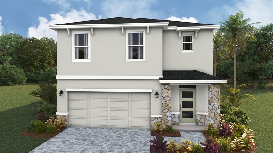 Under Construction. Receive up to $25,000 towards closing cost and special interest rates with our preferred lender NOW until August 31st. This all-concrete block constructed, two-story, two-car garage plan has a large open-concept downstairs which includes a well-appointed kitchen, living room, dining area, secondary bedroom, and full bath. Upstairs, the oversized Bedroom 1 can easily fit a king size bed and includes a large walk-in closet as well as Bathroom 1 with double vanity. Three other bedrooms share a second upstairs bathroom while the loft provides an extra area for work or play. This home comes with refrigerator, built-in dishwasher, electric range, and microwave as well as washer and dryer. Pictures, photographs, colors, features, and sizes are for illustration purposes only and will vary from the homes as built. Home and community informatio