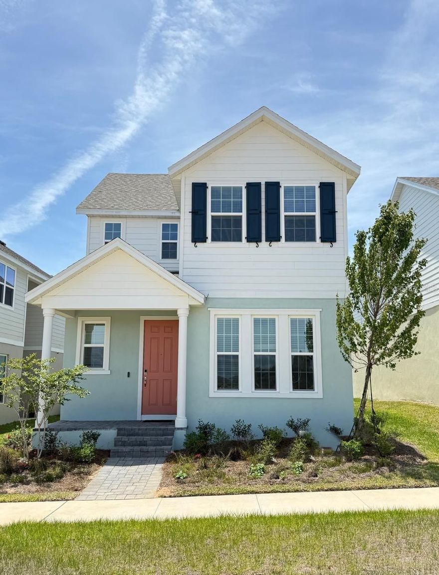 Discover our only quick-delivery Skye plan that comes with all appliances including Refrigerator, Washer, and Dryer! Featuring a serene front view of a beautiful Park area, this exceptional home offers 3 Bedrooms and 2.5 Baths. Design features include soaring 9'4" ceilings on the first floor, elegant tile flooring in the 1st floor main living areas, and window blinds throughout. The open-concept kitchen is a standout, showcasing 42" cabinets with crown molding, quartz countertops, a stylish tile backsplash, stainless steel appliances, and a center island - great for additional prep space. The kitchen flows seamlessly into the living and dining areas and overlooks the private patio, ideal for outdoor enjoyment. Upstairs, the spacious Primary Bedroom offers a walk-in closet and a luxurious ensuite bath with dual sinks in adult-height vanity, quartz countertops, and shower with upgraded wall tile surround. Additionally, the 2nd floor features 9' ceilings and offers a versatile Loft, perfect for work or relaxation. Future Community amenities include beautiful Pool overlooking Lake Lucy, Cabana, walking trails, and 2 Playgrounds, with future shopping and retail within the Community. Cypress Bluff offers quick access to the Florida Turnpike, and conveniently located just minutes from downtown Groveland and Clermont.