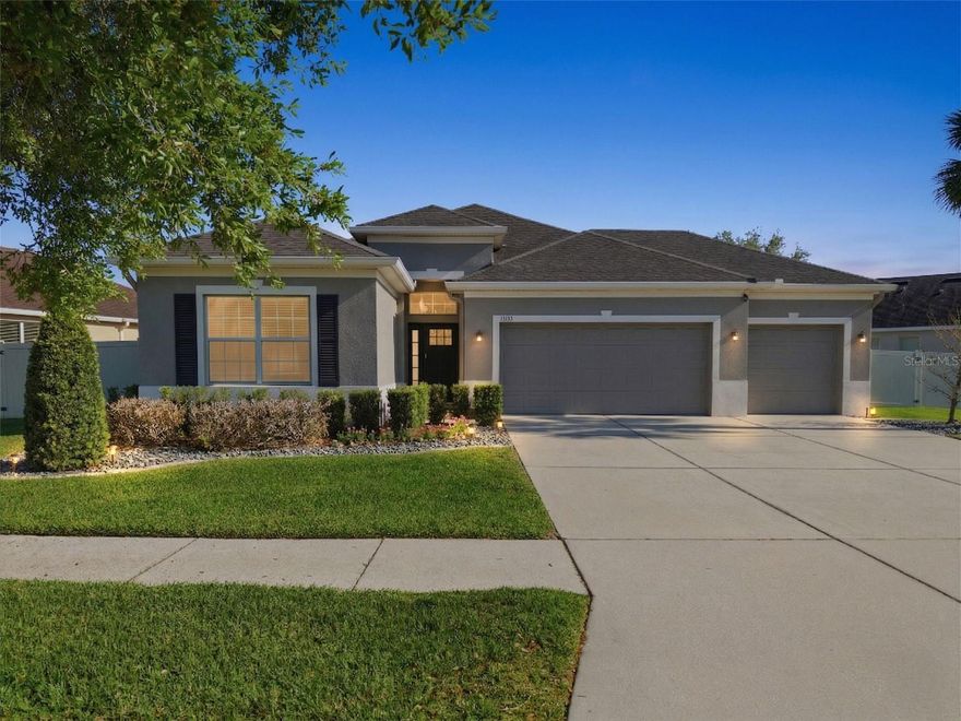 Welcome to the highly sought-after community of Channing Park, offering a true lifestyle experience with top A-rated Schools, low HOA, and an exceptional amenity center featuring a clubhouse, fitness center, heated pool, sports fields, skate park, playground, and 2 doggie bark parks.

Situated on one of the largest homesites in the community and just a short walk to the amenities, this beautifully maintained POPULAR ELMHURST MODEL features 4-bedrooms, 3-baths, 3 Car Garage and checks every box. An ideal 3-way split floor plan offers versatility, including a private front bedroom with adjacent bath—perfect for an in-law suite, teen retreat, or dedicated office.

Designed for both everyday living and entertaining, the home features formal living spaces along with an open-concept kitchen and family room. The kitchen is well-appointed with granite countertops, center island, breakfast bar, and abundant cabinetry.

Additional highlights include:
• Elegant crown molding and tray ceilings
• Durable luxury vinyl plank flooring throughout
• Spacious primary suite with soaking tub, walk-in shower, and granite vanities
• Generous secondary bedrooms and dedicated laundry room

Step outside to an expansive covered and screened lanai, complemented by an extended paver patio and oversized fully fenced backyard—perfect for entertaining, pets, or future outdoor enhancements.

Conveniently located just minutes from shopping, dining, and everything the Lithia area has to offer, this home delivers exceptional value in a prime location.