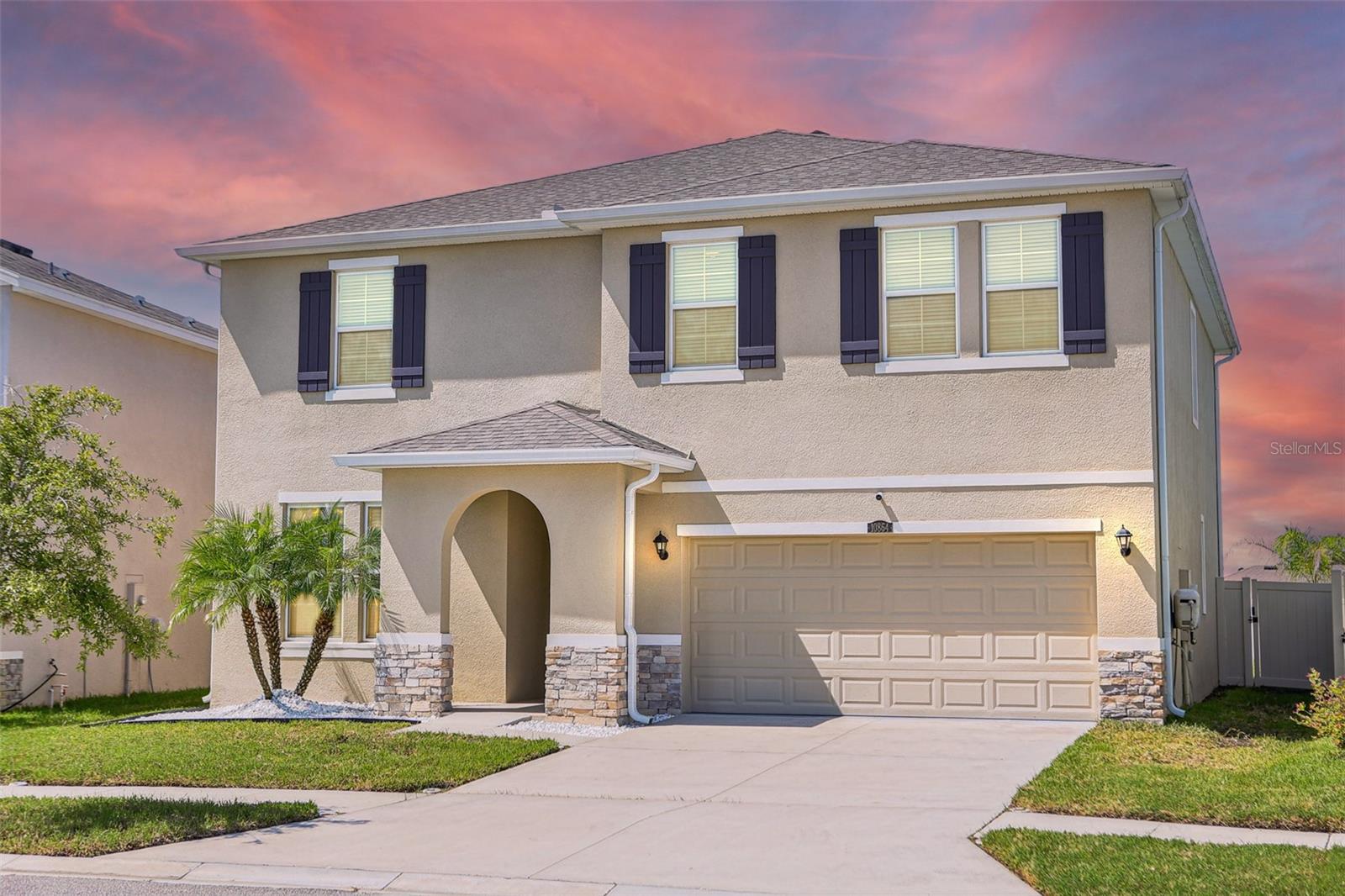 One or more photo(s) has been virtually staged. Welcome to one of the most elevated lots in the Mirada community – and a home to the breathtaking, recently completed 15-acre Crystal Lagoon! This meticulously maintained, two-story concrete block home boasts over $80,000 in upgrades (itemized list available), ensuring a luxurious living experience both inside and out.
The first floor features a bright and open layout with a bedroom and full bath, a living room, dining area, FLEX room, a big pantry, a chef-inspired kitchen with 42-inch cabinets with granite countertops, a stylish single-bowl sink, and a 2-car garage. Adjacent to the kitchen, the covered lanai and a fully fenced backyard showcase lush grass, a beautiful large paver patio, tropical landscaping, and gorgeous sunset views. Also, you'll enjoy the low maintenance experience thanks to the white marble landscaping beds in front of the house.
Upstairs, you’ll find four additional bedrooms - including a spacious primary suite with an upgraded LED package; two large walk-in closets, two full baths, a conveniently located laundry room, and a large versatile bonus loft / playroom from which you get to watch the Mirada fireworks, full moons, and more. High-end finishes include luxury vinyl plank and ceramic tile flooring, premium interior paint, epoxy floors in the two-car garage, and custom window treatments for safety & security.
Rest easy knowing that this home underwent extra inspections & building code certifications by a professional engineering firm during and after construction (reports available) in addition to the builder and county inspections, and this house still has five years remaining of its original RWC structural warranty. Located in the “Connected City,” Mirada offers ULTRAFi internet, a dog park, nature trails, a brand-new Publix, restaurants, and more. Low HOA dues cover cable and internet at home. CDD is included in annual real estate taxes. Low-cost utilities and inexpensive insurance. Schedule your private showing today to experience this awesome property!