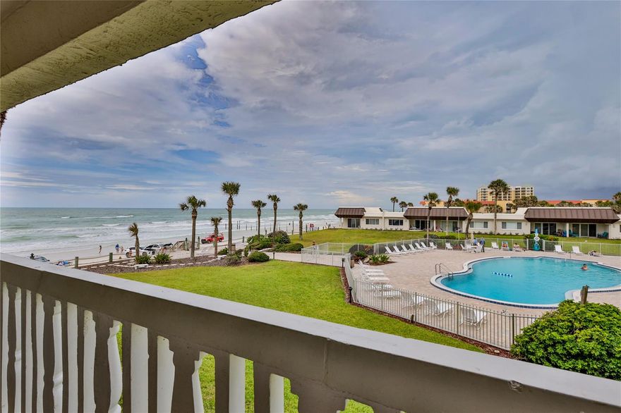 Beautiful ocean views, fully furnished, and ready to enjoy! Remodeled kitchen with an island concept, granite countertops, and beaded white wood cabinets. Impact sliders lead out to a private balcony setting overlooking the pool and beach. Large primary bedroom has gorgeous ocean views. Plantation shutters in every room. HVAC, water heater, new stove, dishwasher, and garbage disposal were all replaced in 2017. Rental history available upon request. Measurements are approximate, square footage on property appraiser differs from past condo records. Buyer should verify for accuracy. ;Water: City