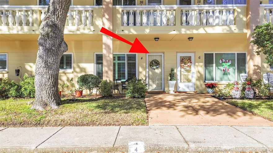 Welcome to an 1100 sq.ft., 2 Bedroom/2 Bathroom condo #4 in the "Flamenco Building". OLE!!  Located on the ground floor with a covered front patio. This beautifully updated condo is on the desirable West Side of "On Top of the World", Florida's premier 55+ Active Community.  On Top of the World is a non-flood and non-evacuation zone, so no need for special flood insurance.  This inviting condo showcases Key West colors, consistent porcelain tile flooring throughout the Living-Dining areas, Kitchen and each Bedroom.  Take notice of 5-inch Baseboards and wonderful Crown Moldings. Quality and Charm abound with PVC Plantation Shutters on every window!  These are insulated/impact vinyl clad windows (2015), and an insulated back door. (2018). The mechanicals are an International Comfort Systems HVAC (installed 3/2016), with UV light and a Rheem Classic HWH (2014). The attractive, remodeled, eat-in kitchen features wood cabinetry, a stunning tile backsplash, Formica countertops and stainless-steel appliances. Inside Laundry is conveniently located in the entry to the primary Bedroom. Both Bathrooms have been thoughtfully updated with modern cabinetry, tile flooring and newer fixtures. Enjoy the convenience of your own assigned parking space right in front of your door.  No steps until you enter, plus ample guest parking!  The fenced-in back patio is ready for your grill and your doggie. There are no size restrictions for your pet. Ample green space exists just beyond the fence and offers lots of grass to walk. Life here is more than a beautiful condo, it’s about a vibrant, 55+ active lifestyle! There is so much to do, if you choose.  Walk to the Westside Recreation Building where you can swim year-round in the Heated Pool, or soak in the Hot Tub.  Play Billiards or competitive Ping-Pong. Residents enjoy two private Golf Courses (9 and 18 holes) – FREE for owners. Two heated swimming pools, Tennis and Pickleball courts, a modern cardio Gym, a pet-friendly Dog Park with covered seating, a Jewelry Design Studio, a full Wood Shop, Fitness Classes, Dancing, and so much more! The Good Karma Café offers convenient "grab & go" snacks and a morning coffee clutch. All this, just minutes from the best beaches in the country! You will certainly appreciate nearby shopping, dining and entertainment. This community is centrally located for easy commutes to Tampa, St. Petersburg and many small towns like Dunedin, Tarpon Springs and Safety Habor.  Each have their own flavors and are fun day trips.  Don’t miss your chance to own this move-in-ready condo in one of Florida’s most sought-after active adult communities! Quality Medical facilities are close by.  If financing, a 35% down payment is required.