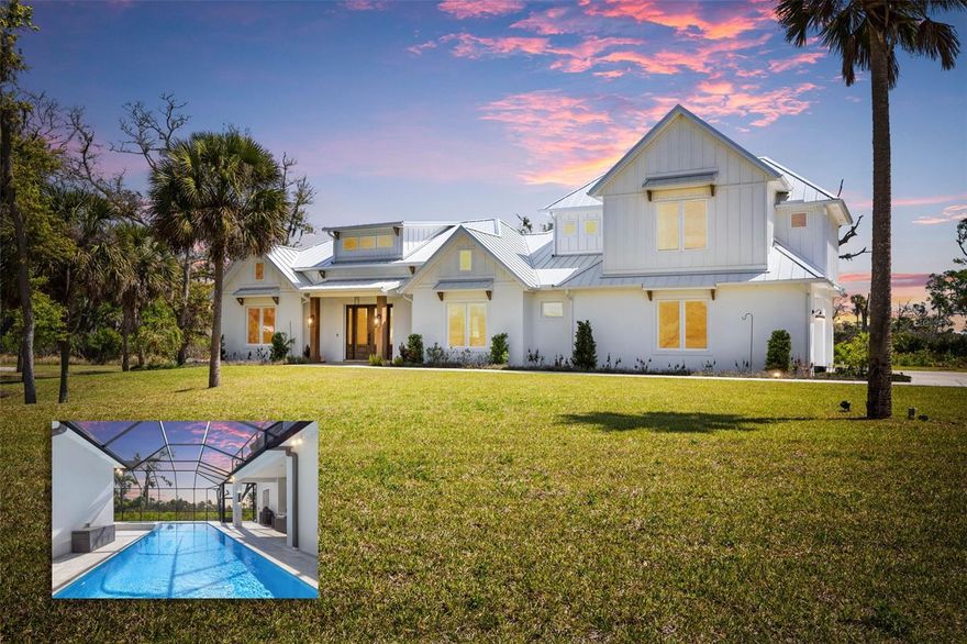 Experience refined country living in the exclusive Seaside Landings community of Flagler Beach, where privacy, space, and modern luxury come together on over 7 serene acres WITH A BOAT SLIP AND a 10,000 LBS LIFT with Electric almost directly on intracoastal.


Built in 2023, this stunning modern-style home offers 4 bedrooms, 3 full bathrooms, and a thoughtfully designed layout perfect for both everyday living and entertaining. The main level features a spacious primary suite with a cozy sitting area and direct access to your outdoor oasis, along with a second en-suite bedroom—ideal for guests or multigenerational living.

Step inside to find tile flooring throughout, soaring ceilings in the great room, and a dedicated office/den/library space. The gourmet kitchen is a true centerpiece, showcasing quartz countertops, a farmhouse sink, soft-close wood cabinetry with pull-outs, a gas oven and stove, smart refrigerator, drawer-style microwave, and a built-in beer and wine fridge. A formal dining area completes the heart of the home.

The primary suite is a retreat of its own, offering dual walk-in closets, a spa-like bathroom with soaking tub, dual vanities, a large multi-head shower, and a private water closet.

Upstairs, two generously sized bedrooms share a Jack-and-Jill bathroom with a walk-in shower, providing comfort and privacy for family or guests.

Outside, your private resort awaits. Enjoy the saltwater heated pool and spa, a fully equipped outdoor kitchen with gas grill, lighting, and speakers, and a large covered patio perfect for relaxing or entertaining. Mature oak trees and tranquil marsh and water views create a peaceful, picturesque setting.

One of the home's most unique features is the “Bird’s Nest”—a spiral staircase leading to an elevated deck where you can unwind, take in breathtaking views, and enjoy Florida’s star-filled nights.

Additional highlights include a 2-car garage, included washer and dryer, and a spacious laundry room.

This exceptional property offers the perfect blend of luxury, privacy, and natural beauty—your own slice of paradise in Flagler Beach.   BOAT SLIP #1 WITH LIFT INCLUDED WITH THE SALE OF THE HOUSE
