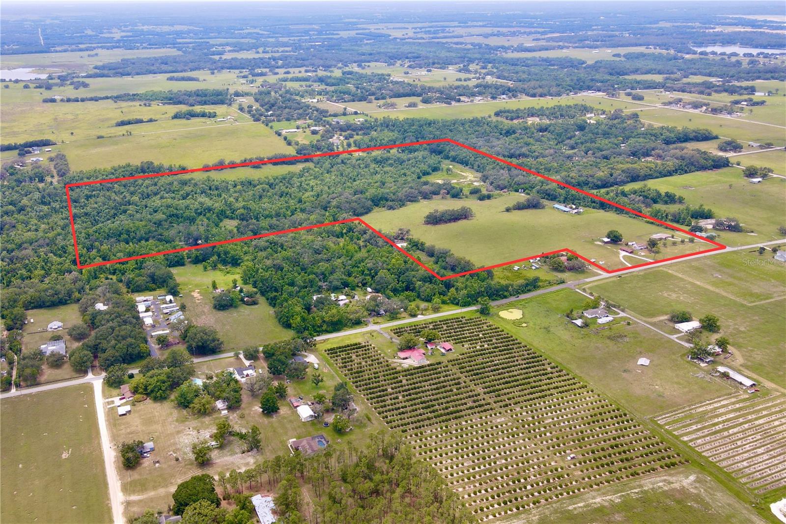 Curley Road Ranch spans approximately 115.9 acres in Dade City, offering a mix of rolling pasture and wooded areas. It consists of approximately 60 acres of woods, 45 acres of pasture, and the balance in ponds and improvements. This composition allows for both agricultural and recreational uses. The property is zoned AC (Agricultural), allowing for one unit per 10 acres, with a future land use of AG/R (Agricultural/Rural), which allows for one unit per 5 acres. There are two wells on site. Improvements on the property include two houses: a 2,100 square foot house built in 2016, and a 2,508 square foot house built in 1925, along with four barns and four swine houses. Whether for agricultural use, rural living, or ranch operations, Curley Road Ranch presents an opportunity in a scenic and growing area.
The property includes multiple addresses (14409, 14435, and 14451) on Curley Road in Dade City (Pasco County). The site is situated near shopping, medical, and schools, with access to I-75 located approximately three and a half miles away and State Road 52 about two miles away. Due to its proximity to major roadways, the site offers convenient access to nearby cities, including downtown Dade City (10 minutes), Saint Leo University (10 minutes), Wesley Chapel (20 minutes), Zephyrhills (30 minutes), Tampa (40 minutes), and Tampa International Airport (45 minutes).