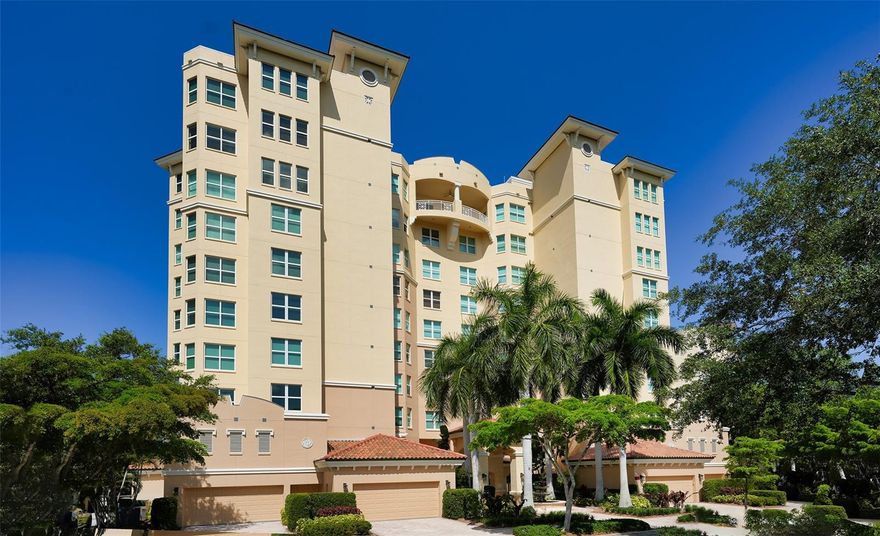 One or more photo(s) has been virtually staged. Experience  luxury living at The Oaks Preserve. This stunning 3 bedroom, 3 bath corner unit, COMPLETE WITH AN OFFICE, offers the ultimate country club lifestyle. Arrive in style with your private elevator to the 5th floor, where you'll find a pristine residence ready to welcome you. The modern kitchen, featuring stainless steel appliances, a breakfast nook, a center island with a wine rack and cookbook shelf, and elegant cabinetry, seamlessly flows into the great room. This space, which includes the formal dining area and living room, is bathed in natural light and offers wide views over the Preserve. Enjoy the serene beauty of the setting sun from your screened balcony or start the day with a cup of coffee and take in the tranquil water views. For added peace of mind, this unit is equipped with impact windows, doors, and electric hurricane shutters. Additionally, it includes a 1 CAR GARAGE AND AN UNDER-BUILDING PARKING SPACE. Residents of The Meridian can take advantage of exclusive amenities, a pool, spa, and workout room, just a short walk from the building. Mandatory membership in The Oaks Club also grants access to two championship 18-hole golf courses, 12 HAR-TRU tennis courts, pickleball courts, a state-of-the-art Wellfit Center, a croquet lawn, bocce courts, and three onsite restaurants.