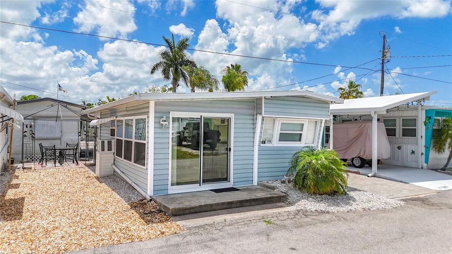 Beautifully Renovated & Fully Furnished Retreat in Paradise Bay Estates! Welcome to your own private escape in the highly desirable 55+ community of Paradise Bay Estates. This charming 1-bedroom, 1-bath home has been completely revitalized following Hurricane Helene (September 2024), featuring a brand-new roof installed in December 2024 and a fully updated interior that feels fresh, modern, and move-in ready.Ideally located just 2 miles from Anna Maria Island, you’ll enjoy easy access by car, bike, boat, or even a relaxing walk to some of Florida’s most stunning beaches.Inside, the home offers a bright, open layout with thoughtfully curated décor and a rare king-sized bed—an uncommon luxury in a one-bedroom home. For guests, the living area includes a comfortable queen sleeper sofa, making hosting easy and convenient.This property is being offered turnkey furnished, so you can step right in and start enjoying the coastal lifestyle from day one.Outside, you’ll find a charming gazebo and a stylish river rock driveway that enhance both curb appeal and outdoor living. It’s the perfect space to relax, entertain, or unwind in the Florida sunshine.Paradise Bay Estates lives up to its name with an active, welcoming community atmosphere. Residents enjoy access to a heated pool and spa, a lively clubhouse, and a full calendar of social events and activities. Take in breathtaking sunset views over Anna Maria Island and Longboat Key from the waterfront gazebos, or simply relax and enjoy the peaceful surroundings and abundant birdlife.Opportunities like this don’t come often—especially at this price point. Schedule your private showing today and start living your Florida dream.