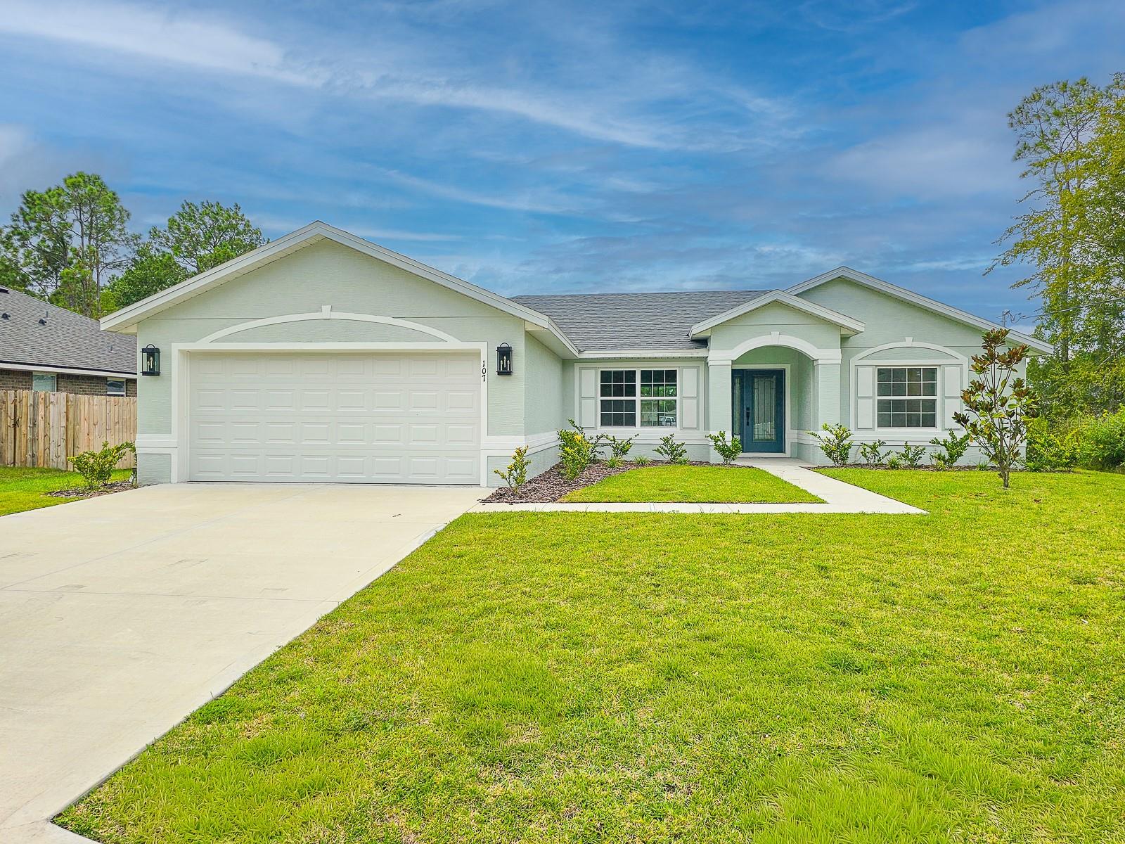 Recently purchased but never lived in! This beautiful 3-bedroom, 2-bath home by Seagate offers 1,600 sq. ft. of living space. Recently finished, this home is now available, giving you the rare opportunity to enjoy a brand-new build without the wait. Even better, the builder’s warranty is transferable for peace of mind.
Step inside and enjoy the inviting open floor plan, perfect for entertaining or everyday living. The kitchen is a showpiece, featuring 42-inch cabinetry, elegant quartz countertops, and stainless steel appliances, all accented by durable laminate flooring throughout the main living areas. A spacious owner’s suite provides comfort and privacy, and the large covered lanai is perfect for enjoying Florida’s indoor-outdoor lifestyle.
Nestled in the sought-after Quail Hollow neighborhood of Palm Coast, this home offers the best of coastal living. You’ll be just minutes from pristine beaches, golf courses, shopping, dining, and the scenic trails that make Palm Coast a truly special place to call home.