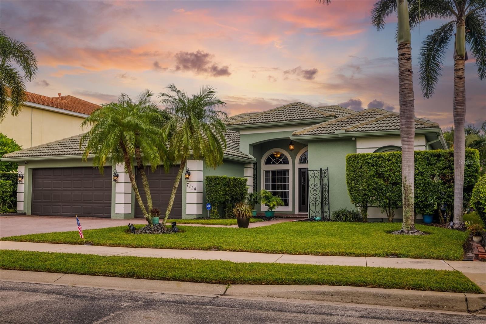 Welcome to your private waterfront oasis in the desirable River Place community! This stunning 4-bedroom, 3-bathroom home offers an unparalleled lifestyle with 100 feet of exclusive Braden River frontage and deeded riparian rights. KEY FEATURES: 4 Bedrooms, 3 Bathrooms, 3-Car Garage, Private Pool & Spa, Open Concept Design, Split Bedroom Floor Plan, 12’ Ceilings, Private Deep Water Dock, Riparian Rights, No Flood Zone (Did not flood in 2024), Pet & Smoke Free. Enjoy breathtaking river views from your spacious living areas, featuring two sets of sliders that open to a screened-in pool and spa. The primary suite offers direct access to the pool area for ultimate relaxation. This home is situated on a private, quiet, golf course and tree-lined street with no through access, ensuring peace and tranquility. RECENT UPGRADES:Professionally Painted Interior/Exterior (2025), Kitchen Renovation with New Appliances (except stove) (Feb 2025), Middle Bath Renovation (Nov 2024), Pool Bath Counter/Sink Replacement (Nov 2024), Upgraded HVAC with Hospital-Grade Air Purification. The seller will bring a gas line for outdoor kitchen to the lanai if buyer wants it added. WATERFRONT LIVING AT IT'S FINEST: The property boasts a private dock with 24 feet of deep water, providing ample space for boating and fishing. Enjoy direct access to the Braden River, Little Manatee River, Linger Lodge, and Jiggs Landing. The dock features electric service, composite decking, and pressure-treated posts, with recent maintenance including two post replacements in July 2025. The home's elevation is 11.5 feet above sea level, ensuring it's not in a flood zone, offering peace of mind during storm season. This is one of only seven homes in River Place with 100' exclusive Braden River frontage and deeded riparian rights. The dock is a substantial $38,000 composite dock with pressure treated posts and owner maintained. COMMUNITY AMENITIES & LOCATION: River Place is an upscale community with a blend of gated and non-gated homes, tile roofs, paver driveways, and walking/nature trails. Residents enjoy access to a community boat/canoe/kayak launch, playground, and a renovated amenity center with a pool, fitness center, and gathering space. The low HOA fees and absence of a CDD make this an incredibly attractive opportunity. Conveniently located off Tara Blvd (SR70), this home is just minutes away from Lakewood Ranch amenities, Sarasota Polo Club, Premier Sports Facility, hospitals, parks, restaurants, Mote Marine Aquarium (soon MOTE SEA), Bradenton Riverwalk, Anna Maria Island, and Siesta Key Beach. With easy access to everything the area has to offer, this waterfront gem won't last long! DON'T MISS THIS OPPORTUNITY: Schedule your private showing today and experience the ultimate in waterfront living. This meticulously maintained home offers a rare combination of luxury, privacy, and convenience. Welcome home!