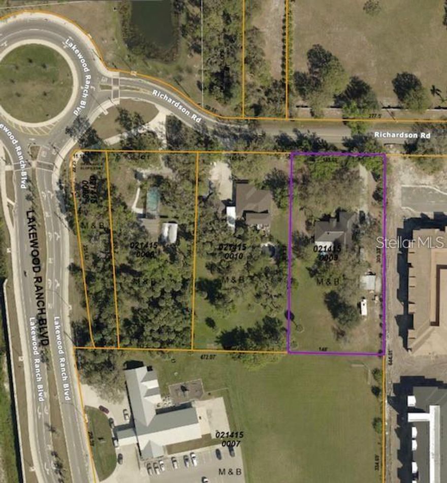 1.04 acres zoned (PED) Planned Economic Development located in the area of major development in popular Lakewood Ranch. Flood zone X, outside 100/500 year floodplain. Can be assembled with 3 additional contiguous parcels for a total of 3.31 acres. (2190 Lakewood Ranch Blvd – PID 0214150008, 6440 Richardson Rd – PID 0214150006 and 6480 Richardson Rd. – PID 0214150010) and 6500 Richardson Rd.  This property and the 3 contiguous properties are being sold as Vacant Land and the house structure will be sold at zero value. This is the highest and best use of land with PED zoning. Near shopping, restaurants, and plenty of progress. House being included at zero value. The value is in the land.