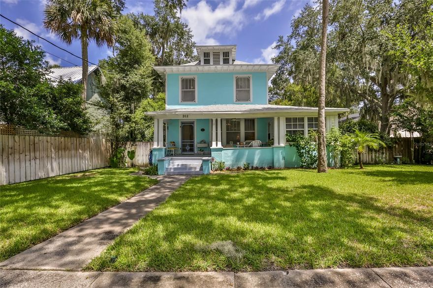 Gorgeous historic home located in the heart of downtown Riverside NSB. The home is situated on a large 75x150 lot, just a short walk to Canal Street, the river, shopping, and festivals. The original soft pine floors are in immaculate condition. The bright living space leads to a Florida room, and formal dining room with a deck situated over the large private and fully fenced back yard. The home had a new roof installed in 2018 and many other updates throughout. In addition to ample storage and closet space inside the home, there is a detached two car garage on the alley (east side) of the home with another four parking spaces beside it. There are many historic qualities of the home still intact, including a concrete cistern most likely dating back to the original build. If you are looking for character, charm and location, look no further! Measurements are approximate. ;Water: City