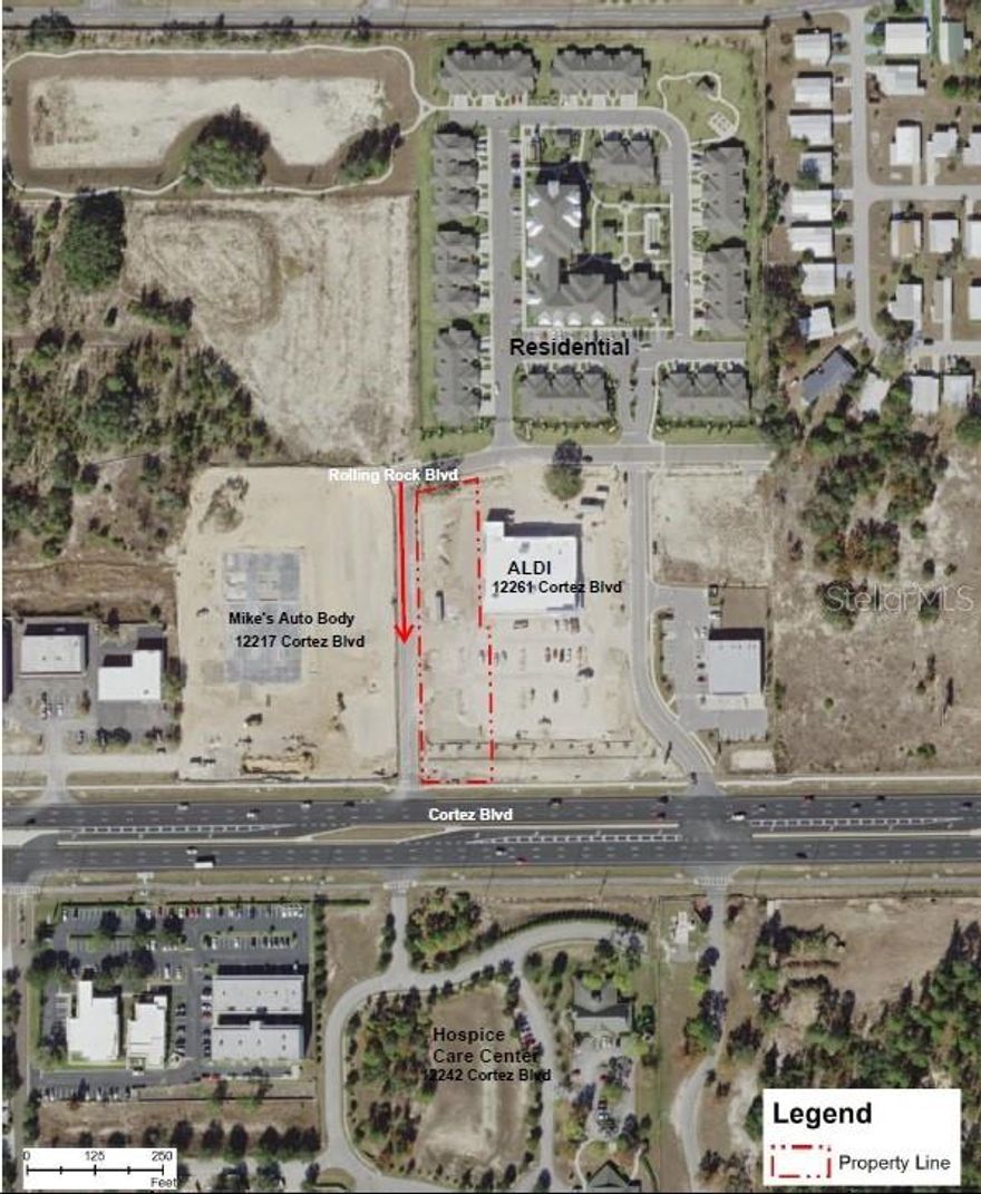 This 1.09 acre (47,914 SF) fully developed commercial pad site sits in a prime location adjacent an Aldi Grocery store on busy Cortez Boulevard (US-50 ) in rapidly expanding Brooksville. Zoned PDP (GC). The shared site already has 137 paved , shared parking spaces in place and all medians, common landscaping and lighting have already been installed. This is a rare "design and build" opportunity which drastically reduces the time and expense of planning, zoning, and developing virgin land. As a "Planned Development Project General Commercial" site, it allows for a variety of retail and professional office uses consistent with C1 Zoning and was rezoned under File H-13-03 in Hernando County approved a Master Plan revision.

Traffic count of 39,000 VPD on Cortez Blvd

* Disclaimer - All density and unit references are calculations based upon maximum allowable under future land use. Site Plans are subject to municipal approval for final development approvals. Maximum building footprint will be based upon intended use. Buyers are expected to do their own due diligence with Hernando County to determine the maximum allowable square footage and suitability for buyer's intended use.

Located in Brooksville at the intersection of Cortez Blvd (US-50) and Rollingbrook Drive and east of US-19, offering easy access to surrounding areas.