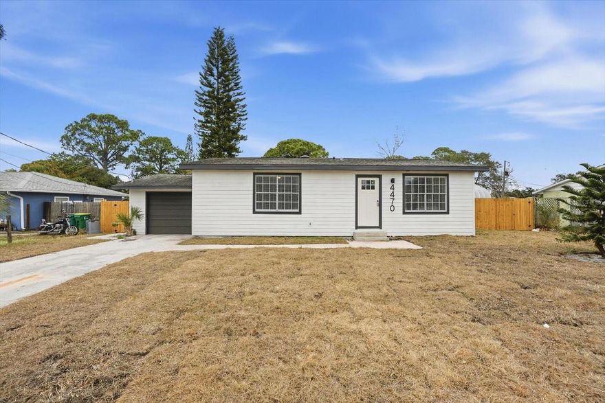 Fully renovated and move-in ready, this 3-bedroom, 2-bath single-family home offers a bright, modern interior with an attached 1-car garage and no HOA. Enjoy new luxury vinyl plank flooring throughout, fresh interior and exterior paint, and updated lighting. The redesigned kitchen features shaker-style cabinetry, stylish countertops, a large island, and a stainless appliance package perfect for everyday living and entertaining. Updated bathrooms include new vanities, modern fixtures, and clean, contemporary finishes. Step outside to a spacious fenced backyard with room to relax, garden, or gather, plus a storage shed and a repaired fence. Convenient access to major routes, shopping, and dining. Buyer to verify all measurements and information. convenient access to major routes for easy commuting and weekends on the Space Coast—approx. 31 minutes to Cocoa Beach, 23 minutes to Port Canaveral, and about 17 minutes to Kennedy Space Center Visitor Complex (drive times are estimates). .