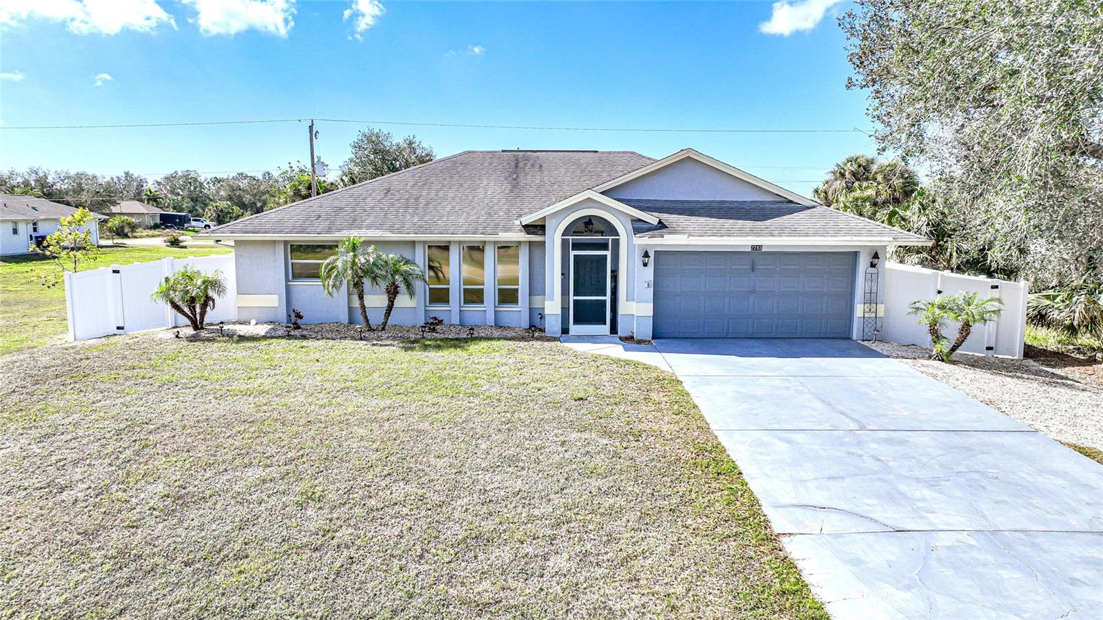 This charming "POOL" home is located in North Port, FL and offers 1,367 sq. ft. of "SPACIOUS" living space with 3 bedrooms 2 full bathrooms, fenced yard, and a 2-car attached garage. Generous size Kitchen has a breakfast bar, plenty of cabinet space, pantry, newer appliances, and dinette area. The primary suite features private sliding patio doors to the lanai and pool area, walk-in closet, and en-suite bathroom with a walk-in tile shower. The second bedroom also features sliding patio doors to the pool and lanai. Step outside to your tropical oasis...heated pool, spa, screened in lanai, and spacious backyard for entertaining! Sit back, relax, and enjoy the peace & tranquility while enjoying the Florida sunshine and peaceful sunsets! (back exposure W and front exposure E) Live the Florida lifestyle & make this your home! Short distance to shopping, schools, dining, and much more! Easy access to I75.OWN A PIECE OF PARADISE NO FLOOD ZONE, NO HOA! Check out 3D Virtual Tour #1 & Video #2
