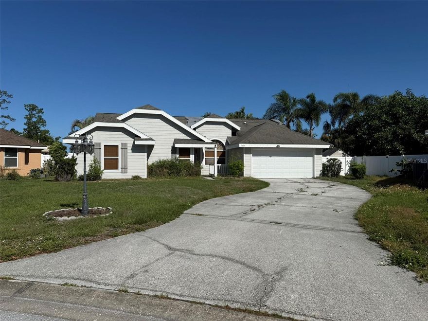 Short Sale. Located in the Crescent Lakes community of Sarasota (Manatee County), this 3-bedroom, 2-bath home offers approximately 1,638 square feet of living space with a two-car garage and a functional single-story layout. The home is situated on a cul-de-sac lot with a peaceful pond view, providing a quiet residential setting.

Interior features include an open living area with vaulted ceilings, a kitchen with breakfast bar, and a primary suite with walk-in closet. The property also offers outdoor living space with a screened and covered patio area, along with a storage shed for additional utility.  

With a low HOA fee and no minimum lease restrictions, this property offers flexibility for both owner-occupants and investors. Conveniently located near shopping, dining, schools, and major roadways throughout the Sarasota and Bradenton areas. The property is located in Flood Zone X.

The home appears to be in need of extensive repairs inside, as well as needing a roof replacement.

Buyers should verify all information.

Agents: Please review all private remarks prior to scheduling a showing.