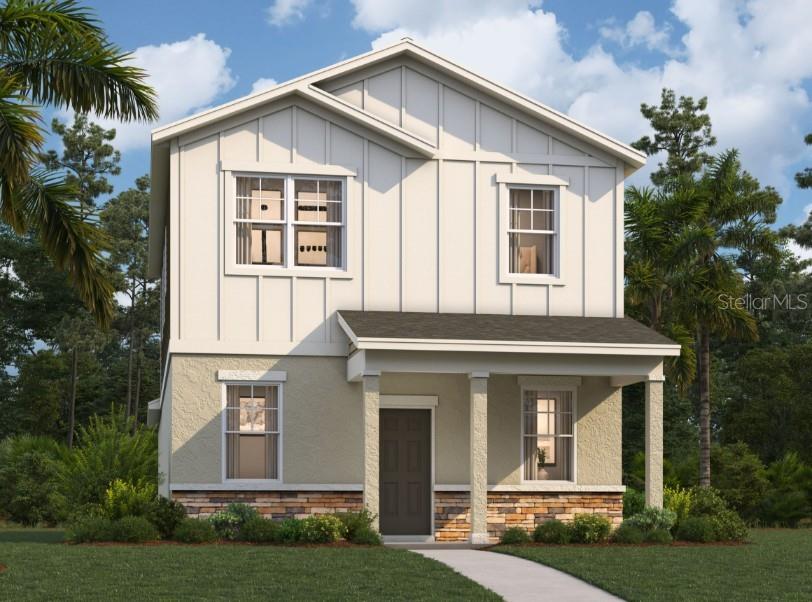 One or more photo(s) has been virtually staged. Under Construction. Stanley Martin builds new construction homes in the Brack Ranch community in St. Cloud, Florida. This neighborhood is ideally located: midway between downtown Orlando and the beaches of Florida's east coast. You'll have the best of both worlds: the excitement of the city and the tranquility of the coast right at your fingertips. Downtown Orlando and its famous theme parks are just 25 miles away, and I-95 is only 35 miles away, making for an easy commute. With easy access to SR-417, SR-528, US-192, and Florida's Turnpike, your commute will be a breeze. Plus, with Orlando International Airport just a 15-minute drive away, travel is a breeze. It's not just about the surroundings: Brack Ranch is packed with amenities designed to enhance your lifestyle. Take a dip in the pool, relax in our clubhouse, or explore the many hiking trails.
Stanley Martin presents the Newcomb, a new two-level single-family home design with a smart open-concept layout, a two-car rear garage, and energy-efficient features ideal for both entertaining and relaxing. On the first floor, enjoy a spacious kitchen with a walk-in pantry for extra storage, a dining area, a living room, and a powder room, plus a covered lanai. Upstairs, explore a primary suite with a walk-in closet, a bathroom with a double vanity, and a conveniently located laundry room to avoid carrying laundry. Enjoy a flex room with endless storage and entertaining opportunities, along with two additional bedrooms upstairs for family or guests. The Newcomb strikes a harmonious balance between low-maintenance living and the spaciousness of a single-family home.