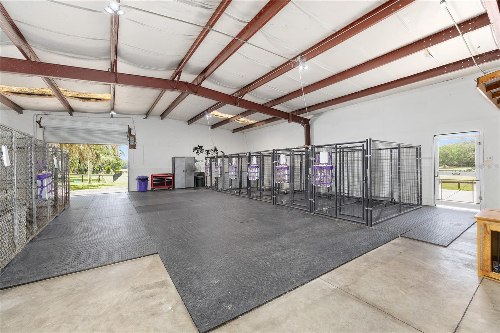 10 acre Farm just minutes from the renowned World Equestrian Center Ocala Florida! Currently being used as a Hobby Kennel, this exceptional property offers the perfect setting for your kennel or horse farm. The newer home situated high at the top of the farm features a spacious and inviting layout, ideal for both relaxation and entertaining. There is a separate 1/1 apartment available for help or guests. This amazing property also boasts two large 40 x 60 steel frame barns each with designated office space, restrooms, laundry and kennels. This property was a thriving equestrian operation prior to being a kennel so it boasts a well maintained 150 x 180 arena providing the ideal space for training and events, while the lush paddocks and pastures all high and dry surrounded by beautiful shade trees provides plenty of room for your horses to graze and your dogs to safely roam. Whether you're looking to immerse yourself in the equestrian lifestyle, grow your kennel or simply enjoy the serene beauty of Ocala, this property with this location is a rare find. Don't miss the opportunity to own this property!