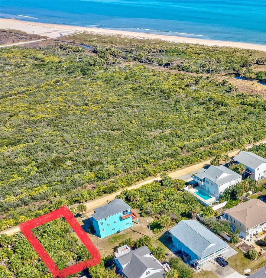 Private ocean view lot directly across from Washington Oaks State Park.  Ocean view can’t be blocked.  Build when ready and choose your builder.  Sited well off highway A1A no traffic noise. Just the sounds of the ocean and breeze.  Beach access at end of private street. No rental restrictions. No HOA.  Keep your boat or RV at home.   With a public boat ramp just 1 mile south, you can be in the water fishing the Intracoastal in no time. Miles,of trails and the beautiful,sunsets at Washington Oaks Are a bike ride away.   Nice ocean views from 2nd or 3rd floor home.  Miles of soft sand beach to explore, walk your dogs, or just relax watching the rolling surf.  Located just 20 minutes from historic St. Augustine and 40 minutes to exciting Daytona Beach.  Electric, City water, cable, phone to site.  Rare and unique property with ocean view and privacy.