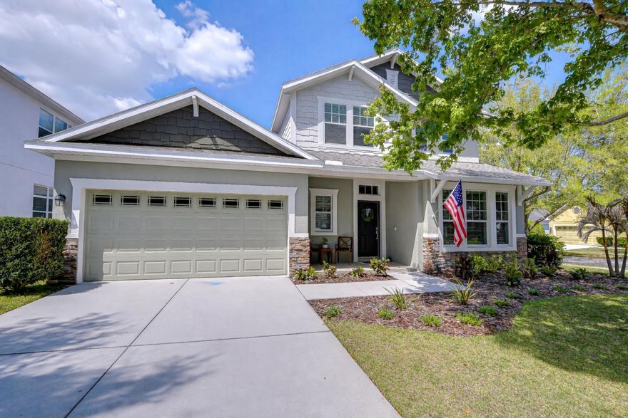 This home is the perfect fit for a growing family, ideally located just a short walk to the FishHawk Sports Complex, MacDill AFB bus stop, and zoned for some of the top-rated schools in the county! Situated on a desirable corner lot, this beautifully maintained 4-bedroom David Weekley home makes a lasting first impression with its immaculate curb appeal. Inside, you’ll find a thoughtfully designed open floor plan complemented by neutral finishes throughout, creating a warm and inviting atmosphere. A formal dining room offers the perfect setting for hosting family and friends, while a private office at the front of the home—tucked behind double French doors—provides an ideal work-from-home space. The kitchen is both stylish and functional, featuring beautiful white cabinetry with crown molding, quartz countertops, a tile backsplash, stainless appliances, and a bright breakfast nook with sliding doors leading to the covered patio. The spacious great room flows seamlessly from the kitchen and is filled with natural light, offering beautiful views of the lush, fenced backyard. The primary suite is generously sized and easily accommodates a king-sized bed, with an en suite bath that includes dual sinks, an oversized garden tub, separate shower, and a large walk-in closet. Upstairs, two secondary bedrooms share a convenient Jack-and-Jill bathroom, while the fourth bedroom includes its own private bath—perfect for guests. A large, open loft provides flexible space for a playroom, media room, or additional living area. Step outside to enjoy the expansive backyard, offering plenty of room for kids, pets, or even a future pool. Additional highlights include a three-car tandem garage, abundant storage throughout, a new water heater (2025), and a water softener added in 2024—providing added value and peace of mind. Residents of this community enjoy access to top-notch amenities, including a fitness center, resort-style leisure and lap pools, and tennis courts—offering a lifestyle that truly has it all.