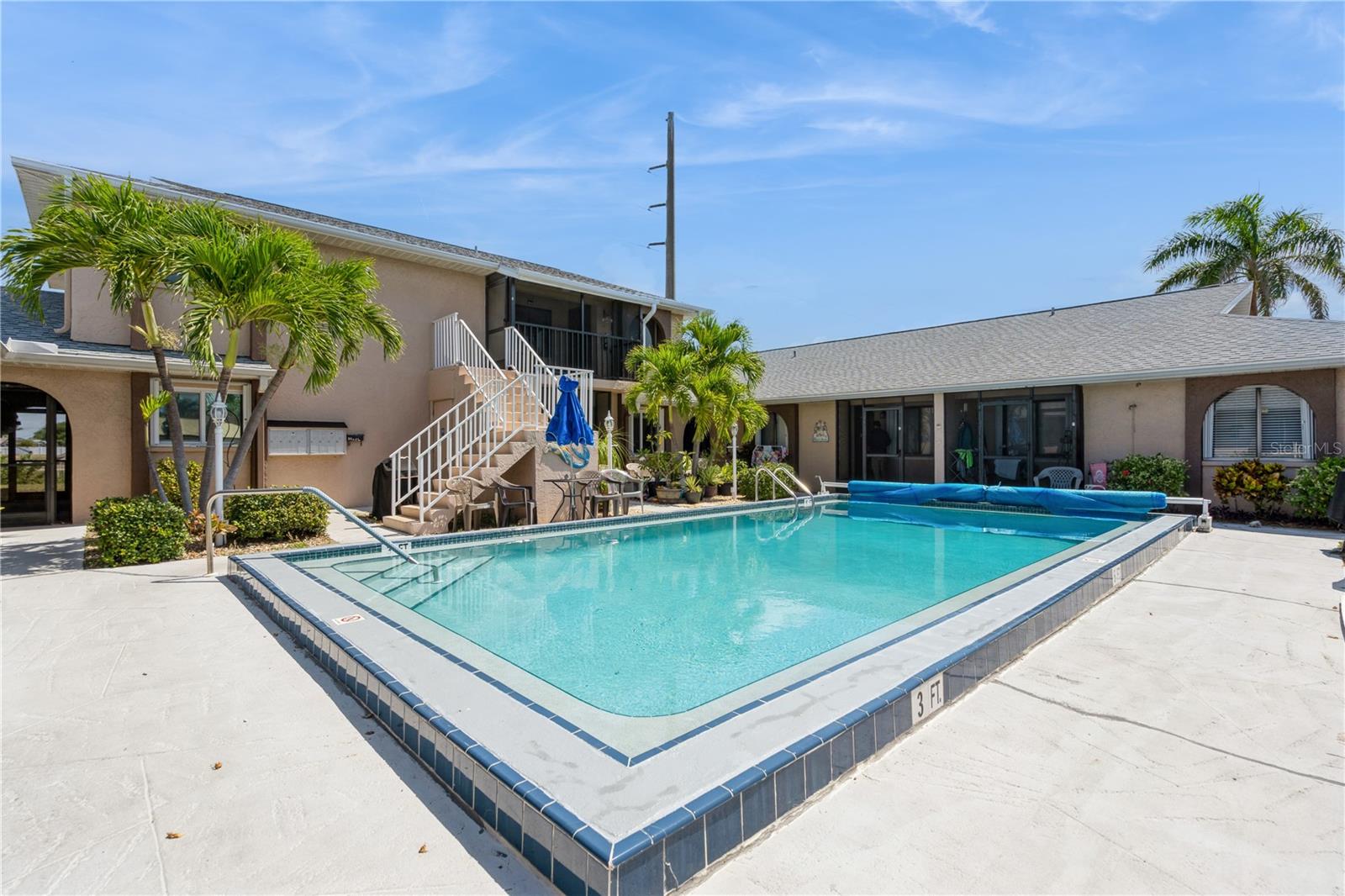 Welcome to your Little Slice of Paradise! This adorable, open floor plan condo is waiting for you to make it home!! With no damage from any of the last few hurricanes, and Too many updates to list, this is NOT one to miss. Centrally located with tons of shopping and restaurants nearby.
Updates include-newer kitchen with quartz counters, soft close cabinets and drawers, and LVP flooring. The windows are all hurricane proof, new bathroom fans, lights, ceiling fans in bedrooms, and more. You will enjoy the in unit front load washer and dryer, and all the natural light this unit provides- Even the roof is new!! (2023) Both bedrooms have custom shelving, and the second bedroom has cedar lined closets and shelving! The HVAC was just installed in 2023, so you can cool off with ease in those hot summer afternoons. All that's left to do is Come relax by the heated pool, and soak in the sunshine in this tight knit community.