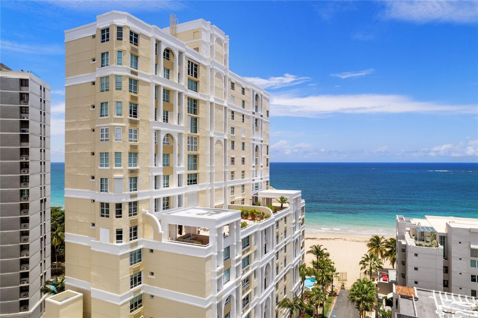 Introducing Carrion Court Playa, a hidden gem nestled along Condado's coveted beachfront. Offering a tranquil living experience, this building provides direct access to the area's most exclusive beach, complemented by essential amenities including a full power generator, beachfront pool, fitness center, and 24-hour front desk and security within the confines of the gated Carrion Court Street.
Rarely available in this sought-after locale, the home boasts 1,639 square feet of interior space, alongside an expansive 1,834 square foot ocean-view, East facing terrace and a separate balcony on the West wing of this ultimate beach abode. The primary suite, complete with an en-suite bathroom, walk-in closet, and ocean-view terrace access, anchors the layout, accompanied by two additional bedrooms and bathrooms, ensuring ample room for comfortable living.
The sizable West facing balcony, seamlessly connected to a Pristing and bright galley style kitchen with efficient stainless steel appliances, invites gentle breezes and panoramic views of the coastline and sunsets, while the expansive terrace offers a unique outdoor experience to enjoy the best of city living at the beach.
Nestled in a residential community within walking distance of St. John’s and Robinson Schools, Carrion Court Playa offers both convenience and security. Discover the charm of Carrion Court Playa and envision making it your own. Schedule a viewing today to experience its potential firsthand.