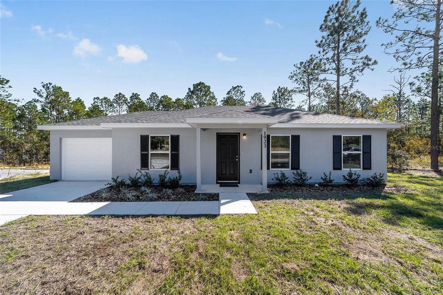 This split plan is open, light & bright.  From the moment you walk through the front door you will feel  the openness with the cathedral ceiling in the foyer, living room, and dining room!  The kitchen comes complete with new stainless steel range, microwave, and dishwasher with ample counter space and cabinetry!  A spacious pantry is conveniently located near the kitchen. Enjoy the morning cup of coffee at the breakfast bar or on the back patio.  Do laundry with ease in the air-conditioned laundry room.  This home rests on just under a 1/4 acre lot ~ enough room for the family & pets to play, but not too much yard work.  The community center hosts regular activities and has outdoor pavilions available for event rentals.  Amenities include basketball courts, tennis courts, pickleball courts, playgrounds, and a boat ramp and dock!  All this with no HOA!  The home is conveniently located to an abundance of outdoor recreational activities!  It is just a short drive to the Withlacoochee or Rainbow Springs State Park for swimming, canoeing, tubing., fishing, boating, camping, and hiking the nature trails just to name a few! The World Equestrian Center is just minutes away. Builder is including a 1 year full warranty and a 2-10 home warranty!   Any dimensions listed are approximate.  Photos/Virtual Tour are to show interior and exterior colors and finishes and may or may not be of this actual listing.  Garage orientation and floor plan may vary for actual home.  BUILDER WILL PAY UP TO $4000.00 TOWARDS BUYERS CLOSING COSTS WITH FULL PRICE OFFER!