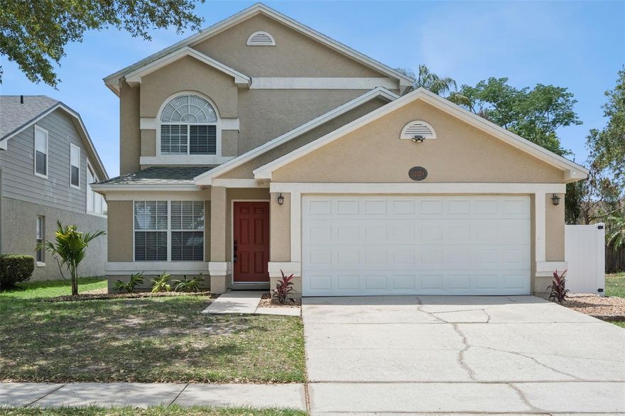 Welcome to this beautifully updated two-story home located in the highly desirable Bramble Bluff section of Waterford Lakes! Offering 3 bedrooms, 2.5 bathrooms, 1,788 square feet, and a full two-car garage, this home combines modern updates, functional living space, and an incredible backyard designed for relaxing and entertaining. One of the standout features of this home is its concrete block construction, a valuable upgrade compared to many wood-frame homes in the neighborhood. Inside, you’ll immediately notice the fresh interior paint and extensive updates throughout, including all-new lighting fixtures, ceiling fans, closet doors, mirrors, and modern finishes that give the home a bright and refreshed feel. The spacious primary suite is located upstairs and features vaulted ceilings, a walk-in closet with a custom closet system, and a beautifully updated en-suite bathroom complete with a new vanity, updated lighting, and a redesigned walk-in shower. Two additional bedrooms and an updated secondary bathroom with a new vanity and lighting fixtures are also located upstairs. Downstairs, the layout offers multiple living spaces perfect for both everyday living and entertaining. The kitchen has been updated with granite countertops and an open-concept feel, including a pass-through opening above the sink. Just off the kitchen, the dining nook features a charming bay window overlooking the backyard. Step outside to your own private outdoor retreat. The backyard is fully fenced with a newer white vinyl fence (2025), creating excellent privacy. Enjoy evenings around the fire pit, entertain guests on the wooden deck, or relax beneath the shaded pergola area. The side yard has been upgraded with turf for a clean, low-maintenance outdoor space. An above-ground pool is also included and can remain or be removed at the buyer’s request. Additional upgrades include a garage door motor (2023), washer and dryer (2024), and numerous interior improvements throughout the home. Conveniently located near top-rated schools, shopping, dining, parks, and Waterford Lakes Town Center, this move-in-ready home offers the perfect blend of comfort, style, and location. As for the upgrade sheet and schedule your private showing today!