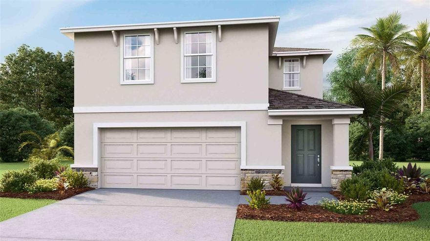 Under Construction. This all concrete block constructed, two story home includes a kitchen overlooking the living and dining area, a powder bath, two storage closets, and an outdoor patio on the first floor. Upstairs, the large Bedroom 1 includes a big walk-in closet and Bathroom 1 bathroom with linen closet. Three other bedrooms share a second bathroom. The loft at the top of the stairs provides extra space for work and play, as well as an additional closet for more storage space. This home comes with refrigerator, built-in dishwasher, electric range, microwave, washer, and dryer. Pictures, photographs, colors, features, and sizes are for illustration purposes only and will vary from the homes as built. Home and community information including pricing, included features, terms, availability and amenities are subject to change and prior sale at any time without notice or obligation.