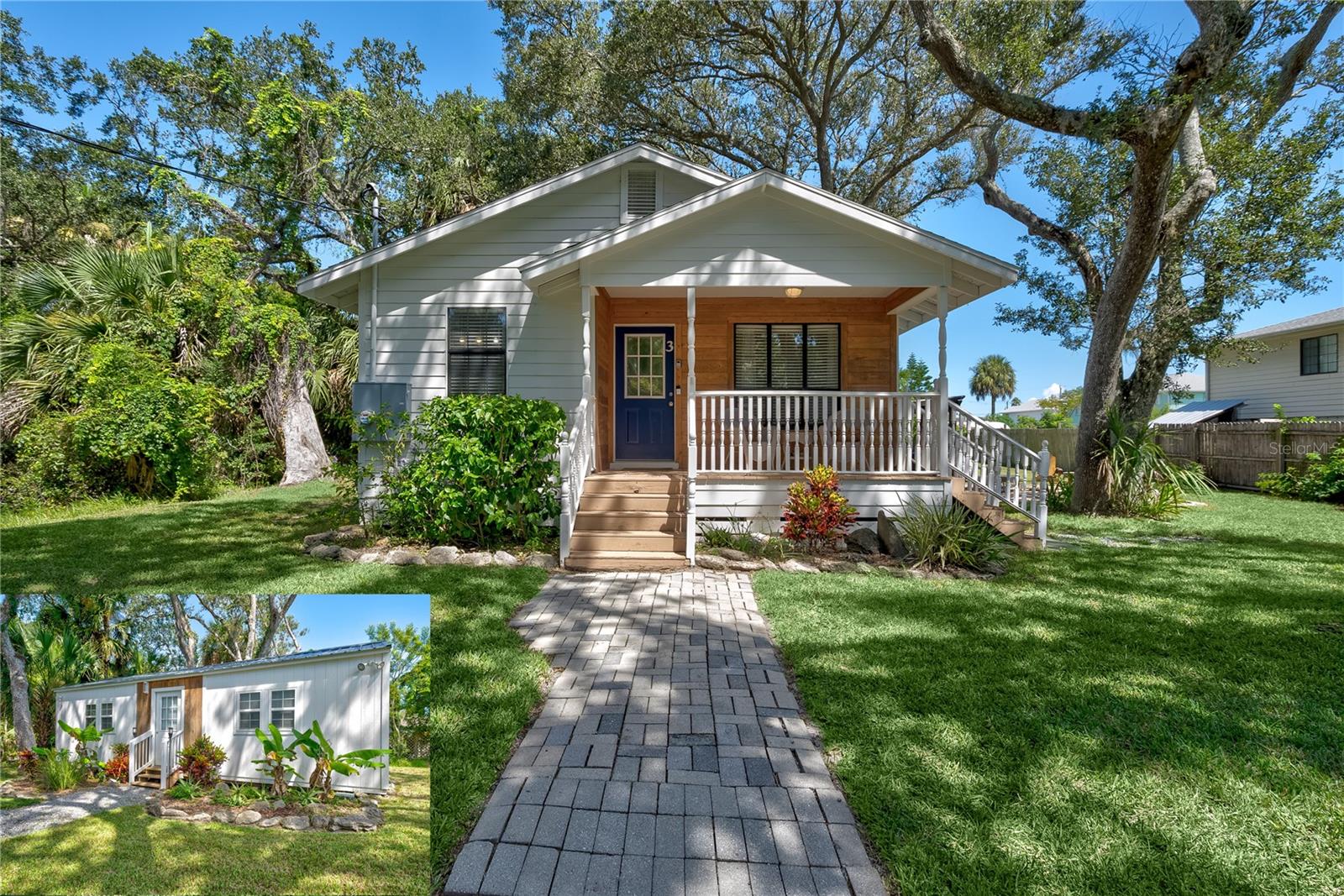 Just steps from the beach, this charming Palm Coast home offers the ultimate coastal lifestyle. Located on a quiet street with convenient public beach access, parking, and a clubhouse featuring bathrooms and showers, it’s perfect for daily ocean adventures. Whether you prefer walking, biking, or cruising in a golf cart, getting to the beach has never been easier in this ideal location. The main house features three spacious bedrooms, granite countertops, and durable vinyl plank flooring throughout. Enjoy peaceful mornings on the open front porch, or take a relaxing stroll or bike ride through the scenic neighborhood and along the coastline. In the backyard, a separate guest house offers a private retreat with its own bedroom, living room, kitchenette, full bathroom with shower, and a mini-split AC unit—ideal for visiting guests or as a rental opportunity. The beautifully landscaped yard includes a pull-through gravel driveway, outdoor lighting, a private outdoor shower with a bench for rinsing off after the beach, and a stone and paver seating area with a covered grill—perfect for outdoor dining and entertaining. Whether you're looking for a beachside retreat or an income-producing property, this coastal gem has it all.