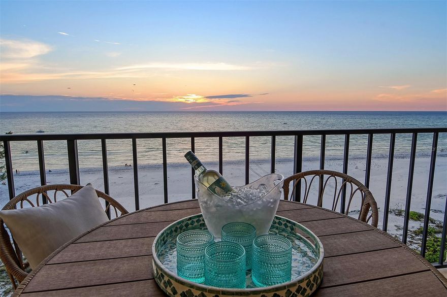 Welcome to Paradise!  This stunning, 2022-2023 REMODELED, open concept 9th floor residence in the premiere GULF FRONT property of Whispering Sands is a true gem.  Offering FULL GULF VIEWS and overlooking 800’ of your own private white crystal quartz beach - consistently voted among the best in the US - this condo is also being offered TURNKEY FURNISHED, making it easy to move right in and start enjoying your new idyllic Siesta Key lifestyle.  As a highly desirable END UNIT, it also features an extra side window, flooding the space with natural light and offering additional views of the surrounding beauty.  Wake up to the soothing sounds of the Gulf waves every morning as you enjoy unobstructed panoramic views of the turquoise waters from the comfort of your own private oasis. In the evenings, enjoy breathtaking symphonies of colorful sunsets and Gulf breezes from your private 24’ balcony.  Your peace of mind is a priority with two sets of convenient motorized hurricane shutters.  Cooking and entertaining have never been so stylish and easy in your new chef's kitchen which features beautiful quartz countertops, an 8' breakfast bar, stainless Frigidaire and Whirlpool appliances, built-in microwave, a 5 burner range, soft close drawers & cabinets, and elegant recessed and pendant lighting.  If you’re an early riser, you’ll be rewarded with captivating sunrises from the east facing window in your bright eat-in kitchen.  Durable and easy to maintain, beautiful luxury vinyl plank flooring throughout the unit adds a touch of sophistication.  Both remodeled bathrooms feature quartz countertops and large glassed walk-in showers.  Although it’s furnished with twin beds, the guest bedroom is large enough to hold 2 queen beds.  2015 HVAC.  2023 water heater.  The common laundry serves just 6 units on the floor.  With its luxurious features and turnkey furnishings, this unit represents the epitome of coastal living. Schedule your private showing today and make your dream of Gulf front living a reality!