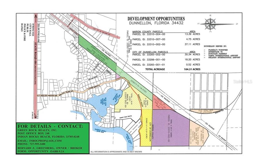 OVER 100 ACRES - IN THE CITY OF DUNNELLON ... AND EXTENDING DIRECTLY NORTH INTO MARION COUNTY!! ALL FOR DEVELOPMENT!! WITH 590 FEET FRONTAGE ON THE WATERS OF BLUE COVE! BLUE COVE IS FED SOLELY BY THE WORLD KNOWN SPRING FED RAINBOW RIVER! THIS PROPERTY IS CLOSE TO DOWNTOWN DUNNELLON .. WITH CITY HALL, FIRE AND POLICE SERVICES. PUBLIX, BANKS, RESTAURANTS AND SHOPPING ... ALL WITHIN MINUTES! DUNNELLON IS SERVED BY I - 75, FLORIDA TURNPIKE (ROUTE 91), SUNCOAST PARKWAY (ROUTE 589) .. WITH EASY ACCESS TO TAMPA INTERNATIONAL AIRPORT (TPA) AND ORLANDO INTERNATIONAL AIRPORT (MCO). . OCALA, HORSE CAPITAL OF THE USA, IS JUST 25 MINUTES FROM DUNNELLON!