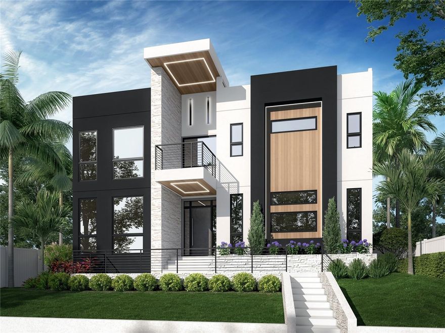 Under Construction. Discover the unparalleled opportunity awaiting you in Ridgewood Park, where a new construction luxury estate beckons. Meticulously crafted by renowned builder GILK, this modern-contemporary masterpiece embodies both elegance and functionality. Designed to perfection, this custom-built residence maximizes the expansive 8,000+ sq ft homesite. Boasting 5 bedrooms and 4 baths spread across 4,100+ sq. ft. of living space, this home offers the epitome of luxury living. Upon entry, guests are greeted by striking architectural features, including a floating staircase and a stunning 3-sided fireplace. Flooded with natural light from floor-to-ceiling windows and sliding glass doors, the living and dining areas seamlessly flow into a sleek, two-toned kitchen complete with a built-in wine cellar and custom pantry. The kitchen is outfitted with top-of-the-line stainless steel appliances and ample storage space.  A convenient ensuite bedroom is located on the first floor, while the primary suite and three additional bedrooms reside upstairs. The Primary Ensuite is a true oasis, boasting tongue and groove wood panel accents, a spacious walk-in closet, and a lavish bathroom featuring a wet room with a soaking tub, shower heads, dual vanities, and a makeup station. Step outside to enjoy breathtaking views of the Hillsborough River from the front balcony, or entertain guests on the oversized balcony overlooking the pool and patio area. The property also features a rear garage accommodating two cars and beautifully landscaped gardens at the front of the home. Conveniently situated steps from the Tampa Riverwalk, near Armature Works, Downtown Tampa, The Straz Center For Performing Arts, Raymond James Stadium, and other iconic Tampa destinations, this one-of-a-kind masterpiece offers the pinnacle of modern living in a vibrant urban setting. Schedule your private tour today and envision the lifestyle of luxury awaiting you in this exquisite home.