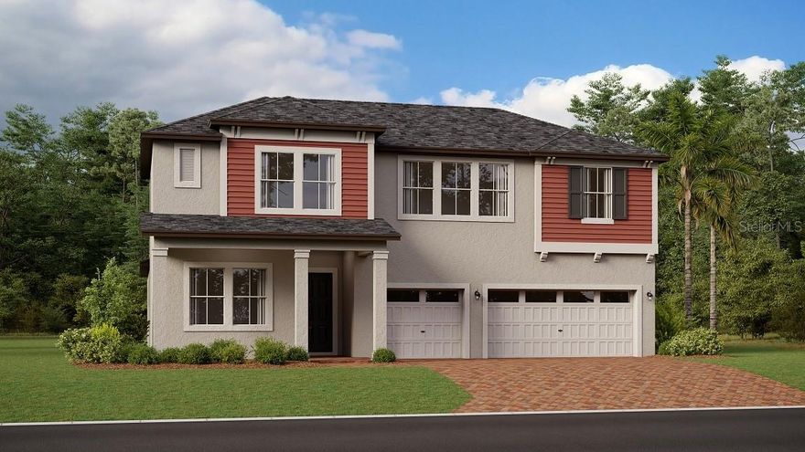 Under Construction. The second largest design in this collection, this two-story home features a generous open floorplan shared between the living and dining spaces on the first level. Through sliding glass doors is a covered patio for indoor-outdoor activities. The owner’s suite with a full-sized bathroom is privately situated toward the back, while a secondary bedroom can be found off the foyer. A spacious loft with a wet bar and three additional bedrooms occupy the top floor. Interior photos are different from the actual model disclosed being built. Connerton is a masterplan community with new single-family homes, townhomes and villas for sale in idyllic Land O' Lakes, FL. Residents have access to exciting amenities, including two pools - a resort-style pool with a splash park and a competitive lap pool, multiple sport courts, miles of trails for walking, jogging, and biking, as well as an onsite elementary school. The local area boasts extensive shopping, dining and entertainment venues