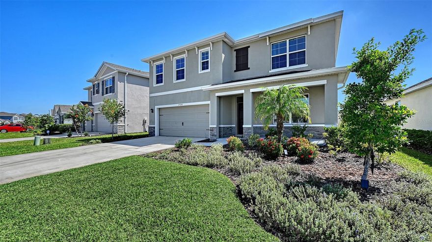 This private 2605sf private single family home has 5 beds and 3 baths PLUS a Flex room and a 2nd floor bonus room!! Gorgeous open floor plan with the kitchen overlooking the Great Room and Dining Room. Modern kitchen with stainless steel appliances and plenty of counter and cabinet space as well as a large Walk-in pantry. Carpeted bedrooms. Enjoy insect free entertaining on the LARGE SCREENED IN LANAI. FENCED IN BACKYARD!!! Perfect set up for dog owners. Have fun at the picturesque community pool. 2 car garage. Washer and Dryer conveniently located on the 2nd floor. THIS HOME WAS BUILT IN 2021. Short drive to all kinds of great restaurants and shopping too!! Don't miss this amazing home, it will be gone quick!!
