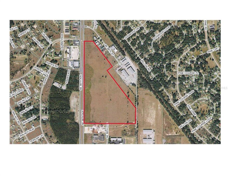 Estate Sale, Zoning B-5, Wholesale Business & Industrial PUD Marion County.  Comp plan Commerce District.  City of Belleview water, sewer, fiber and natural gas.  Median cut at Aspen Road on SR 35.  Access from SE 59th Ct also.