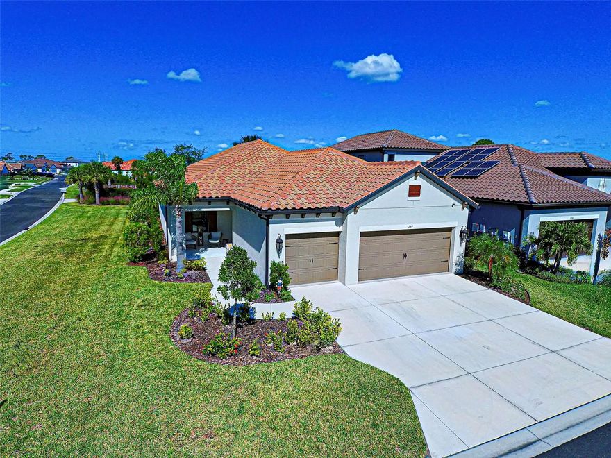BE SURE TO CLICK ON TOUR 1 FOR 360 TOUR.  Welcome to Cielo, a Neal Community, deed restricted,, in lovely Nokomis, Florida.  Proudly presenting the "Meadow Brook", 3/Bed, 2/Bath, W/BONUS ROOM, 3/Car Garage and BRAND-NEW SALTWATER POOL!  1977 sq. ft. of living area/3015 TOTAL SQ. FT.  This home is dressed to impress-spotless, impeccably clean, move-in condition!  Important upgrades-crown molding, custom ceiling fans and light fixtures, plantation and custom blinds.  Entire home is light and bright.  Great room/kitchen combination is open and airy.  Kitchen sports granite counters, stainless steel appliances (gas range new in 2023), ample cabinetry and ceramic tile backsplash.  Kitchen island seats 4 and has power.  Master bedroom/Master bath combination has his/her walk-in closets.  Handsome barn door leads to ensuite.  2nd bedroom is spacious w/huge walk-in closet.  3rd bedroom currently set up as an office.  BONUS/FLEXI/LEISURE ROOM is the perfect space to create a separate TV room, man or woman cave, gaming area or playroom.  PS this is a SMART home with a security system(owned).  SPARKLING BRAND-NEW SALTWATER POOL, BRICK PAVER DECK AND CAGE are next on our tour.  Electric heater for keeping the water nice and warm.   Pool has Screen Logic control panel for auto/smart phone programming.  Cage has drop down sunshades, also great for privacy.  Completing our tour is the 3/CAR Garage.  Plenty of space for vehicles, workshop, toys and storage.  Drop down shelving adds even more storage.  Floor coated with epoxy-flec custom paint.  Exterior of home has not been forgotten.  Freshly painted in 2022 w/2 coats of paint.  Added features-gutters, downspouts and hurricane protection.  Don't miss the opportunity to see this fabulous home!  Cielo has A DOG PARK AND PLAYGROUND.  Community enjoys a super location. close to beaches, I-75, Venice Island, Sarasota, shopping.  SUN, FUN, FLORIDA!