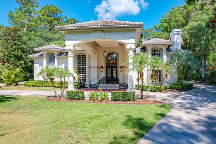 Welcome to your new luxurious estate home, quietly nestled on 1 acre in the pristine gated neighborhood of Alaqua. This impressive 4-bedroom, 5.5-bathroom home showcases exceptional craftsmanship and attention to detail throughout. Upon entering the double doors, you are greeted by a spacious open living area, a grand staircase and stunning views of the swimming pool through a large 4-pane sliding glass door. The kitchen and family room are privately tucked away from view, with the gourmet kitchen being a chef's dream, featuring updated stainless steel appliances, a gas stove, double wall oven and quartz countertops. A butler's pantry and coffee bar add convenience and extra cabinet space, perfect for entertaining guests. The primary bedroom is located on the first floor, offering wonderful views and private access to the pool. It includes dual walk-in custom closets and a spa-like private bathroom. Additionally, the main floor houses 2 more bedrooms, 2 1/2 bathrooms, and an office. Upstairs, you'll find a 4th bedroom with a private full bath, a media room with a wet bar, another private full bath and an oversized open loft. Both the media room and office can easily be converted to a 5th and 6th bedroom. The fully redone heated pool and hot tub are surrounded by mature landscaping, providing privacy and tranquility. Enjoy cooking dinner in the outdoor kitchen while watching deer play in the distance. This home is unique, featuring a 987 sqft AC climatized recreational space with a full-view glass garage door, perfect for a car collection, private gym, or even pickleball. The possibilities are endless! The home boasts 5 garage spaces, covered parking and ample additional parking for guests in the horseshoe driveway. Alaqua offers a variety of social activities and events throughout the year for all ages. Conveniently located just 25 minutes from Downtown Orlando and 45 minutes from Orlando International Airport, this home is a must-see. Call your agent today for a private showing!