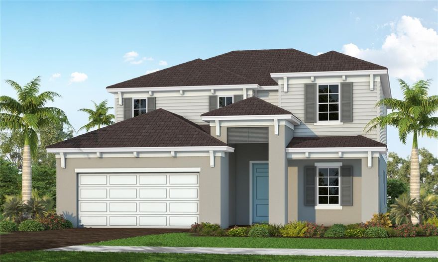 The Bright Star is a thoughtfully designed two-story home offering 3,233 square feet of comfortable and functional living space. This spacious residence features four bedrooms, three bathrooms, a formal dining room, living room, bonus room, and loft, providing flexibility for everyday living, entertaining, and relaxing. The well-appointed kitchen opens to the main living areas, creating a seamless flow throughout the home. Practical features such as a mud room and generous walk-in closets add convenience and organization to daily life. The covered lanai extends the living space outdoors, offering the perfect setting for enjoying Florida living year-round. Designed with both comfort and versatility in mind, the Bright Star combines spacious interiors with thoughtful details to suit a variety of lifestyles.