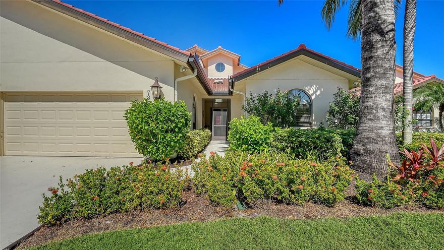 Welcome to this lovely 2-story, 3 bedroom, 3 bath maintenance-free home in Villa D’Este, nestled within the gated community of Prestancia in Palmer Ranch. This villa boasts a BRAND-NEW ROOF, SKYLIGHTS, DOWNSPOUTS, AND GUTTERS INSTALLED IN 2025. Step into the spacious great room, featuring soaring 25’ ceilings, skylights, large windows, a cozy wood-burning fireplace, and a built-in bookcase. The living area seamlessly transitions to the patio surrounded by lush tropical landscaping, perfect for entertaining or just relaxing on a beautiful Florida afternoon. The gourmet kitchen is a chef’s dream, equipped with stainless steel appliances, granite countertops, solid wood cabinetry, two pantries, a built-in desk, and a large breakfast nook with ample space for a table and sitting area. The master suite, on the main floor, is a luxurious retreat, offering two walk-in closets with custom built-ins and a spa-style bathroom complete with dual sinks, a soaking tub, a separate shower, a makeup vanity, a water closet, and a linen closet. The first floor also includes a formal dining room, a guest bedroom (currently used as an office), a full bath, and a laundry room with a sink and closet. Upstairs, a loft leads to a third bedroom with a walk-in closet, a linen closet, and a private bath, deal for guests or multigenerational living. Additional highlights include a two-car garage with built-in storage, hurricane-rated sliders, and proximity to the community heated pool and spa. Prestancia sits in the heart of Palmer Ranch, conveniently located just minutes from Siesta Key & Nokomis Beaches, the Legacy Trail, and a wide variety of shopping options and dining venues. The close proximity to Interstate 75 allows easy access to Downtown Sarasota and all that this vibrant city has to offer. Golf or social membership is optional.