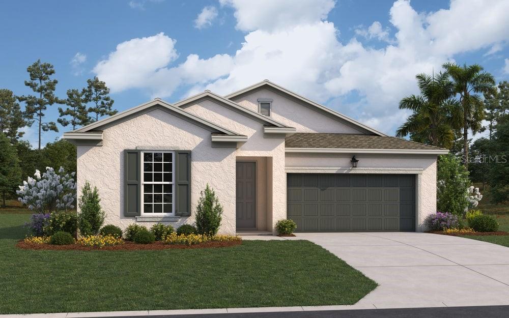 Under Construction. The Ravenna floorplan by Dream Finders Homes offers 2,088 square feet of thoughtfully designed single-story living. This spacious home features 3 bedrooms, 2.5 bathrooms, and a 2-car garage, combining comfort and functionality in a stylish layout. The open-concept design includes a large family room, dining area, and a gourmet kitchen with a center island and walk-in pantry—perfect for entertaining or everyday living. The primary suite serves as a private retreat with a luxurious bathroom and an expansive walk-in closet. Two additional bedrooms share a full bath, while a convenient half-bath is ideal for guests. A covered lanai extends the living space outdoors.