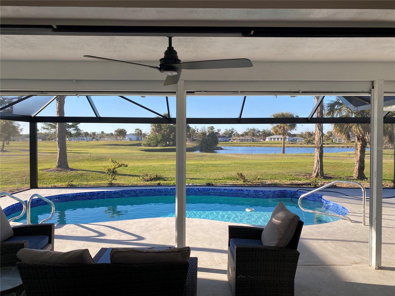 Totaly updated pool home with wide open view of Lake and golf course from screened Lanai. The pool has also been rennovated with new tile, plaster and pool deck. It has the open view sreen with 30 ft of unobstructed viewing.
Vaulted ceilings in Living room and Kitchen area provides a spacious and bright feeling.
Designer tile in the bathrooms and vinylplank flooring throughout the home.
Master bedroom with Pool and Lake views.
Bedrooms have tvs and walk in closests.
One of the best locations you will find in Rotonda West with a very NEW looking home. Close to Boca Grande 12 miles and 10 miles to Englewood beach. There is a tourist tax for rentals less than 6 months. Cleaning fee 150.00
Weekly rental 1100, 2 week, 2000, monthly rental 3200 April to Nov. Dec thru March 4,800 heated pool fee add 15.00 per day.