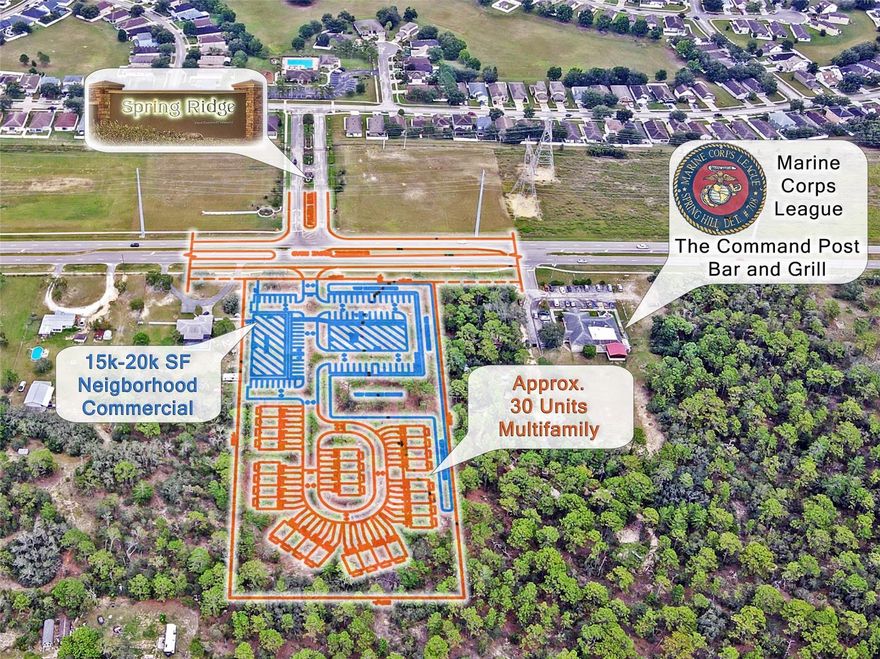 ***PRIME OPPORTUNITY TO OWN THE EARTH BENEATH YOUR DREAMS – SUNSHINE GROVE RD, BROOKSVILLE***

Nearly 5 acres of High-Visibility & Partially Cleared COMMERCIAL POTENTIAL Land (Rezoning in process) with 330 ft of FRONTAGE on busy SUNSHINE GROVE RD—directly across from the SPRING RIDGE COMMUNITY, with 14,500+ daily average traffic count. Surrounded by MAJOR COMMERCIAL & HOUSING DEVELOPMENTS (10,000+ new homes planned) and only 2.5 miles from the new SANDAL KEY Metro LAGOON, this site sits in the heart of HERNANDO'S FASTER GROWING CORRIDOR.
•NEXT DOOR LANDMARK•: MARINE CORPS LEAGUE | The Command Post Bar & Grill -drawing steady local traffic 
•UTILITIES NEARBY•: Public Water, Sewer, Electricity
•COMMUNITY ASSETS•: Less than 2 miles from the SCHOOLS K to 12 (Pine Grove Elementary, West Hernando Middle, Central High); HOSPITALS (HCA Oak Hill – 350 beds, TGH – 120 beds, Springbrook – 80 beds), and famous Weeki Wachee Springs State Park & the Mermaid Water Park. 
•CONNECTIVITY•: Minutes to the Suncoast Parkway SR-589 (for quick access to TAMPA) & Route 50/Turnpike (for a direct access to ORLANDO)
•PROXIMITY•: 0.5 mi from SR-50’s busiest COMMERCIAL HUB with *NATIONAL RETAILER*: Sam’s Club, Walmart, Sprouts, Aldi, Office Depot, Ulta, BJ’s Wholesale, Men’s Warehouse, Dick’s Sporting Goods, HomeGoods, Hobby Lobby, Marshalls, Michaels, Petco, Skechers, Belk, Bealls, Ross, Five Below; Tire Kingdom, Advanced Autopart, O’Reilly, Bob’s Carpet,…; *DINING* with Newly built restaurants:  . Olive Garden, Glory Days, Texas Roadhouse, Bonefish Grill, Chili’s. Longhorn Steakhouse, First Watch, Cheddar’s, Moe’s, Arby’s, Culver’s, Wendy’s, Chick-Fil-A, Burger King, McDonald’s, Starbucks, Panera, Dunkin, Panda Express (coming soon), etc… You name it… and more on their way being built…; *HOTELS*: Fairfield Inn, Holiday Inn, Quality Inn, Motel 6, Microtel Inn. 
•DEVELOPMENT POTENTIAL•: Ideal for Neighborhood Retail, Daycare, Mixed-Use with multifamily. Positioned in front of the entrance of a MAJOR Residential Neighborhood, and between a SCHOOL HUB & Brooksville’s COMMERCIAL HUB, this parcel delivers unmatched exposure and long-term growth potential. *This conceptual Project illustrated is an example of Potential development on this parcel, subject to review from planning & development. ~~~WALK THIS LAND FROM THE COMFORT OF YOUR HOME WITH THE 360 VIRTUAL TOUR~~~