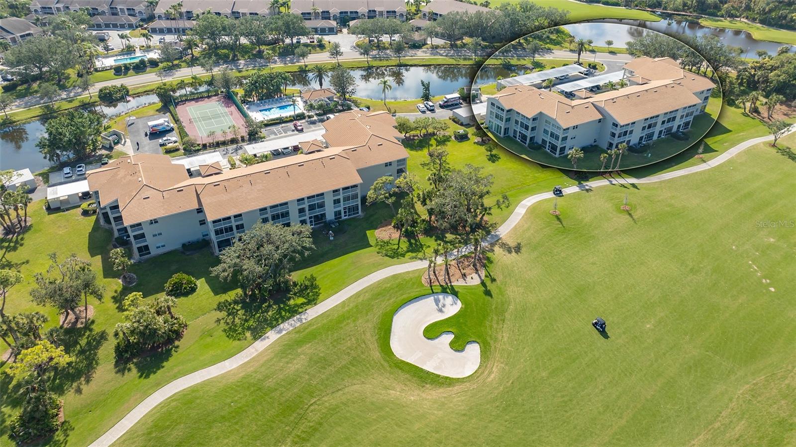 Turnkey furnished Unit with luxury vinyl throughout with neutral decor and boasting Stainless Steel Appliances. 2 bedroom, 2 bath design with lanai overlooking the 3rd fairways and lakes along both sides of the Clubsouth Complex. Great for a condo home or vacation rental property. Don't miss this lovely, super clean and sunny unit. Community Pool, tennis/pickleball court, carport and additional storage unit for the owner.  A premier member-owned country club, Stoneybrook of Sarasota, is only a short distance from Siesta Key and offers easy access to shopping and borders the Legacy Trail. Ownership in Stoneybrook Golf and Country Club includes an updated clubhouse and restaurant, Har-Tru tennis facility, well-equipped fitness center and additional club pool and spa. Nestled between Downtown Sarasota and Downtown Venice. In 2024, the Golf Course went through a complete redesign, new greens, sand traps, fairways and rough and tee boxes.