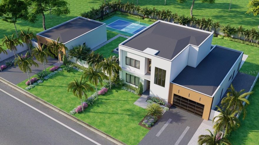 Under Construction. Car enthusiasts, recreational sports lovers … this one is for you! A house that suits all your needs often comes on a limited lot footprint. This opportunity is a game changer. A custom home crafted by local builder, TDI Coastal Homes, is now being offered with a completely customizable adjacent parcel. A large garage, totally personalized pool house, or your very own pickleball or basketball court, the limit is your imagination for the outdoor opportunities offered here. Situated a mere 10 minutes from the world famous Crescent beach on Siesta Key and just minutes to downtown Sarasota, this nicely appointed home also provides peace of mind as this property is not in a flood zone and is perched a safe 21 feet above sea level. A sharp, contemporary flair blends with coastal materials in this sophisticated sanctuary. Quality and durable engineered hardwood floors throughout the first floor create the perfect foundation for the exquisite open concept design. A chef’s kitchen, featuring Thermador appliances, quartz countertops, an oversized island, intriguing fixtures and a walk-in pantry, lies at the heart of the home and is undoubtedly where your guests will gather to enjoy your coastal inspired culinary creations. Find respite in your primary suite that will envelope you in luxury as you rest and recharge from your days filled with Suncoast adventures. The first floor also offers a home office, mud room, laundry space and multiple sets of sliders to the outdoor oasis consisting of a spacious lanai with a fully appointed outdoor kitchen and multiple seating areas. The refreshing pool will keep you comfortable on sunny afternoons while the warm spa will soothe as the day fades into night. The second floor grants room for guests or additional personal space with three generous bedrooms; one bedroom with a private bath and two that share an adjoining bath. Additional features to include a motorized screen system on the lanai for versatility and added comfort, a two car garage, and a reverse osmosis system for clean, filtered ice and water. With an incredible location in a vibrant community and top notch schools just around the corner, this home offers the best of Sarasota, brimming with culture, recreation, convenience and the quintessential Florida lifestyle.