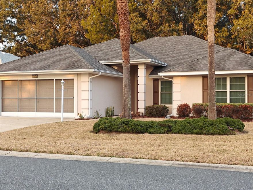 Under contract-accepting backup offers. If you have been saying 'some day my Prince will come', well here it is! This expanded "Prince" floor plan could be the answer to your dreams! This is a very clean, well-kept home that has no neighbors in the back, and a large screened patio for relaxing all day, every day. The model is a split floor plan 2 bedroom plus den, has a great 2-car garage and low maintenance yard with in-ground irrigation. The primary suite is extra large with two separate walk-in closets, and the on-suite primary bath offers both a walk-in shower and a large tub. The separate laundry room is conveniently located close to the garage entrance. Current flooring is combination of carpet and tile.  Appliances Included in Sale: Refrigerator, Gas Stove, Microwave, Dishwasher, Washer, Dryer. According to Permit Record: Roof 2022, Water Heater and HVAC 2023, Dual Pane Windows 2017. Home also has a soft water filtration system. Royal Highlands is a 55-plus gated community offering two swimming pools, tennis, softball, bocce and paddleball courts, an 18-hole golf course, restaurant, a recreation center for meetings and classes, and lots of choices of activities for residents. Don't hesitate!