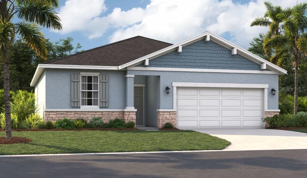 One or more photo(s) has been virtually staged. Under Construction. Experience the convenience and accessibility of this incredible location. Located off Florida's Turnpike, enjoy easy access to downtown Leesburg, Orlando, and the Mount Dora area. Running errands or grocery shopping is a breeze, as downtown Leesburg's major shops and restaurants are just minutes away. If you seek an active lifestyle and a love of the outdoors, you'll find numerous parks, lakes, golf courses, and nature preserves nearby. Soak in panoramic views from the Lake Apopka Loop Observation Tower or the Green Mountain Scenic Overlook, and visit the tranquil Flat Island Preserve—all just a short drive away! Discover a world of enjoyment and relaxation right outside your door. Relax at the neighborhood pool with cabana, play on the playground, or spend quality time with your furry friend at the dog park.
The Portland is the perfect plan to take advantage of the Florida lifestyle. In this home, guests are greeted by a covered entryway that leads to a spacious living area on the main level. No matter where you are in this space, the open floor plan is a great place to entertain family and friends. The kitchen island allows for natural movement throughout the main level, keeping the kitchen as the focal point of the home. Two spacious bedrooms share a bathroom on the main level, and the true showcase of this home is the primary suite, which offers the utmost in luxury and privacy. It has everything you need with dual vanities, a large walk-in closet, and a walk-in shower. This home is an oasis for those looking for a new construction home built for the way you live!