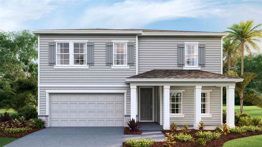 One or more photo(s) has been virtually staged. Under Construction. This spacious two-story floorplan includes a large open concept kitchen overlooking the great room and dining area that leads to a covered lanai. The first floor also provides a flex room upon entering the home, as well as a spacious guest bedroom and full bathroom. Upstairs there is a large bonus room, great for work or for play, as well as the Bedroom 1 with Bathroom 1, three additional bedrooms, a third full bathroom, and a well-appointed laundry room. This home comes with installed stainless-steel dishwasher, electric range, and microwave. Pictures, photographs, colors, features, and sizes are for illustration purposes only and will vary from the homes as built. Home and community information including pricing, included features, terms, availability, and amenities are subject to change and prior sale at any time without notice or obligation. CRC057592.