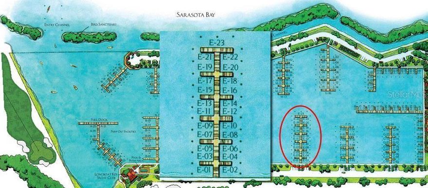 access on the south side of the pier!  A 60 ft. x 21 ft. Boat Slip at Longboat Key Moorings Marina. This is a Yacht Club slip; purchase of the slip requires purchase of membership in the Longboat Key Club. Enjoy all the amenities of the private Longboat Key Club.. Direct access to Sarasota Bay and the ICW. The deep water marina is as much a luxury resort as any other neighborhood on the island, thanks to individual slip ownership, a Mediterranean-style village that includes restaurants, shopping (close to Publix, CVS, and other specialty shops), recreational and social activities, on-site maintenance and concierge services. Electric, water and wireless internet access at each slip. Free shuttle to St. Armand's Circle. The Marina has everything a boater could need. Yacht Club members have access to private Yacht Club facility which includes private clubhouse with TV, conference table, comfortable furnishings just for relaxing. Exterior amenities include private pool, grills, outside tables, chase lounges, and convenient bathhouse. Other amenities include dining at the Key Club's unique restaurants, Islandside and Harbourside golf courses, tennis courts and beach facilities, Fitness Centre, Mind and Motion Studio, and Spa. Longboat Key Moorings is truly a World Class facility. All vessels must be approved prior to closing by the Association. A current photo must be submitted for approval prior to entering the marina. Max length of vessel allowed is 55 LOA, usable beam is 19 ft at the head of the slip.